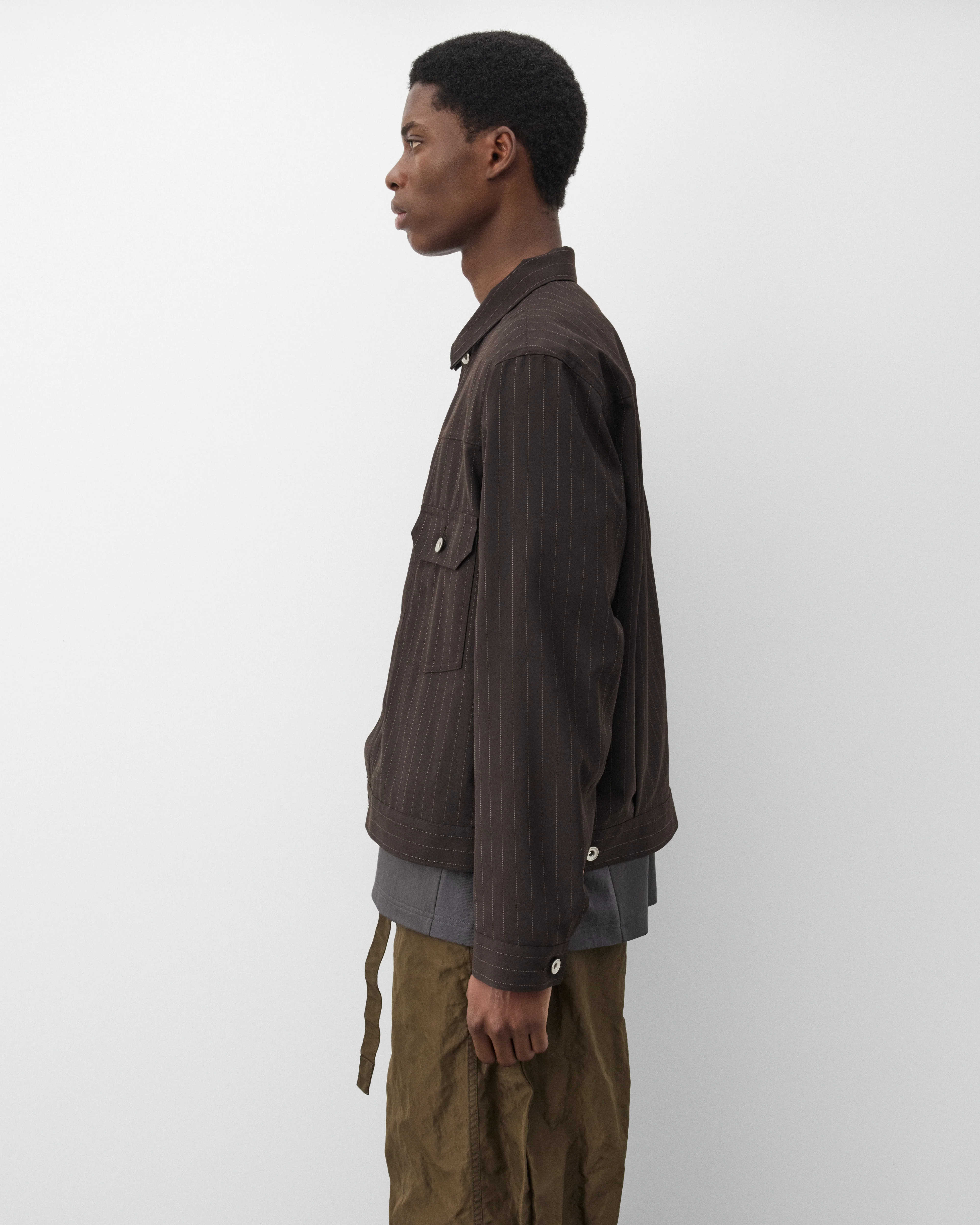 Sacai - Men's Chalk Stripe Jacket - (Brown Stripe) - Image 4