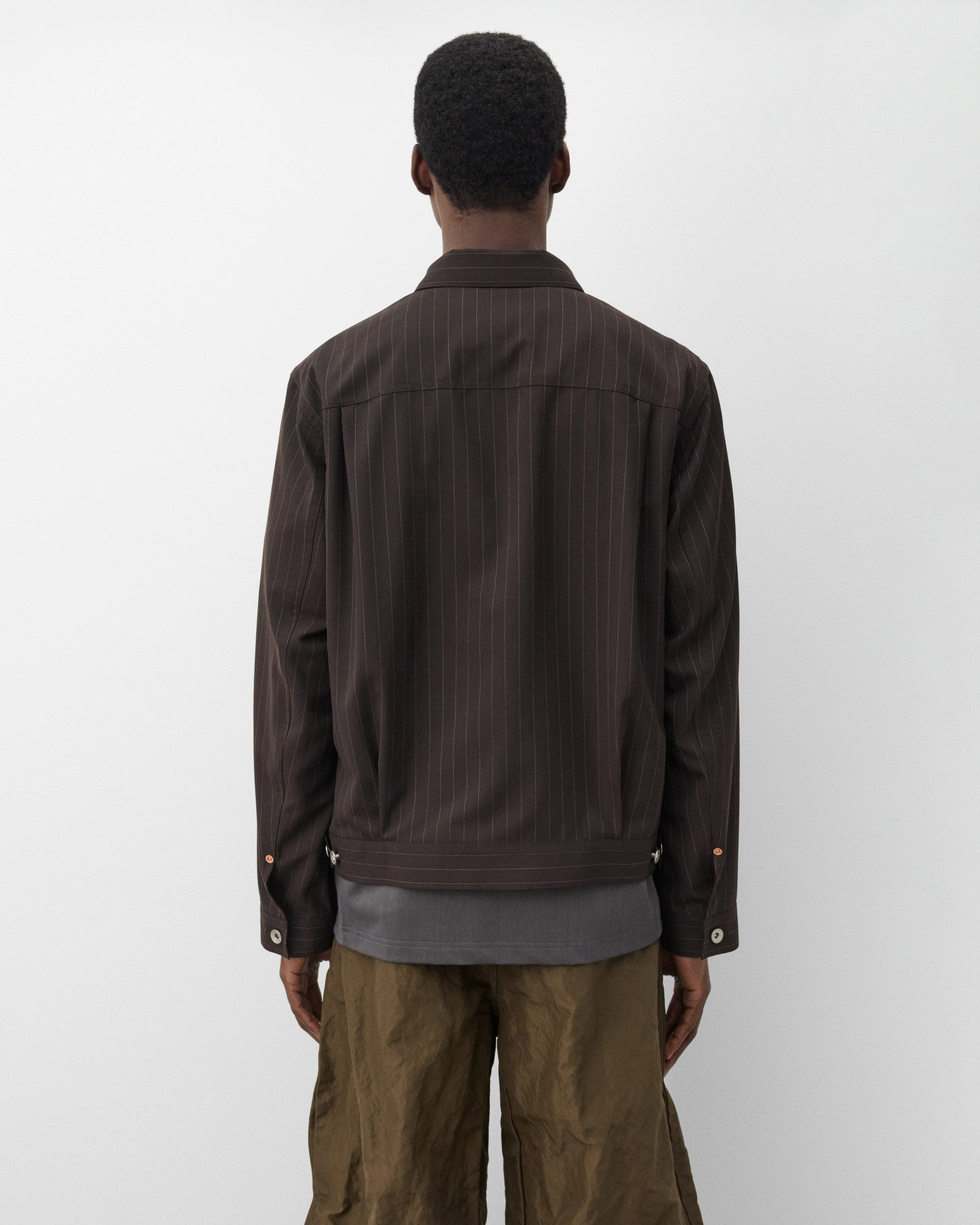 Sacai - Men's Chalk Stripe Jacket - (Brown Stripe) - Image 5
