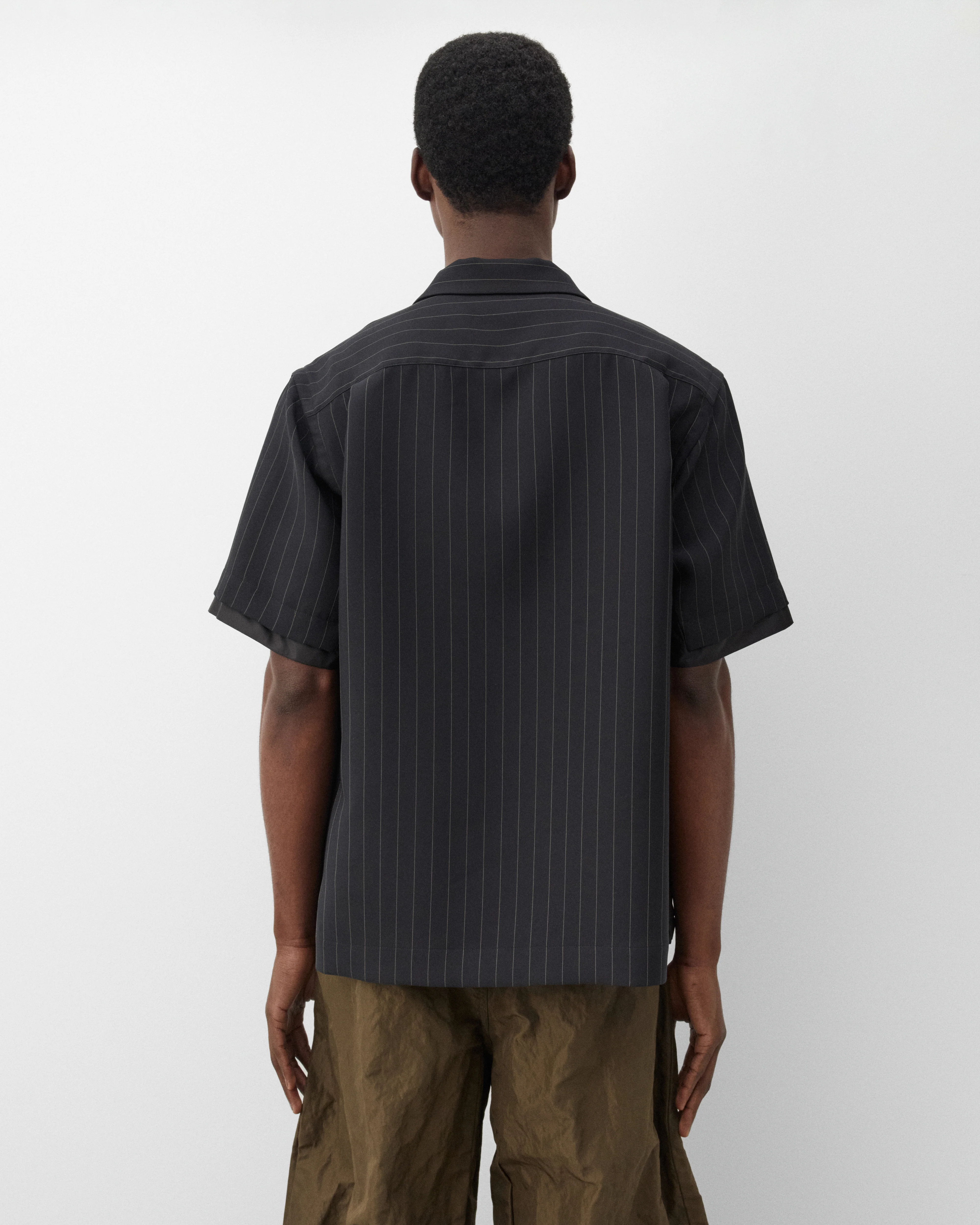 Sacai - Men's Matelasse Twill Shirt - (Black Stripe) - Image 5