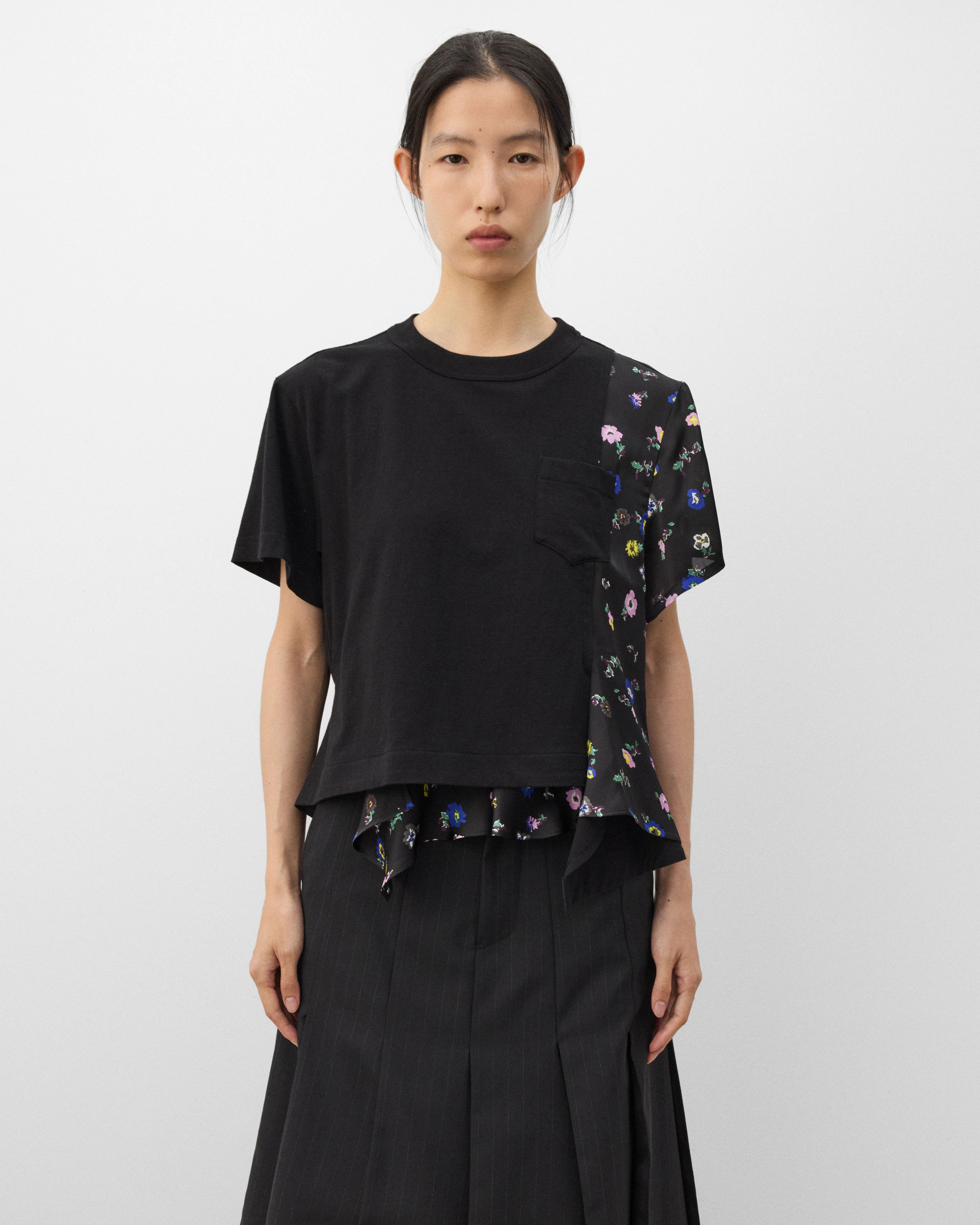 Sacai - Women's Floral Print T-Shirt - (Black/Multi) - Image 3
