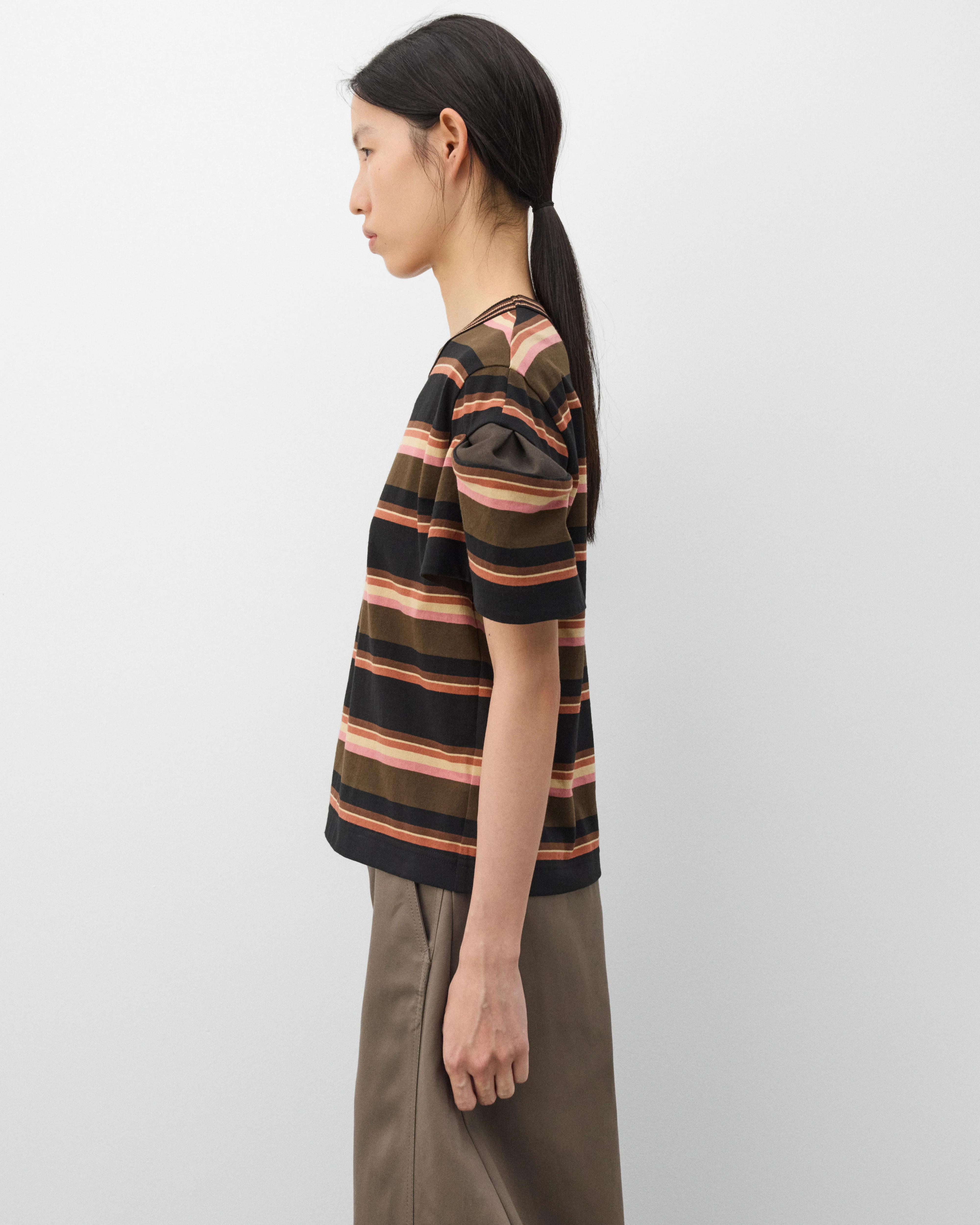 sacai - Women's Horizontal Stripe T-Shirt - (Brown) - Image 4