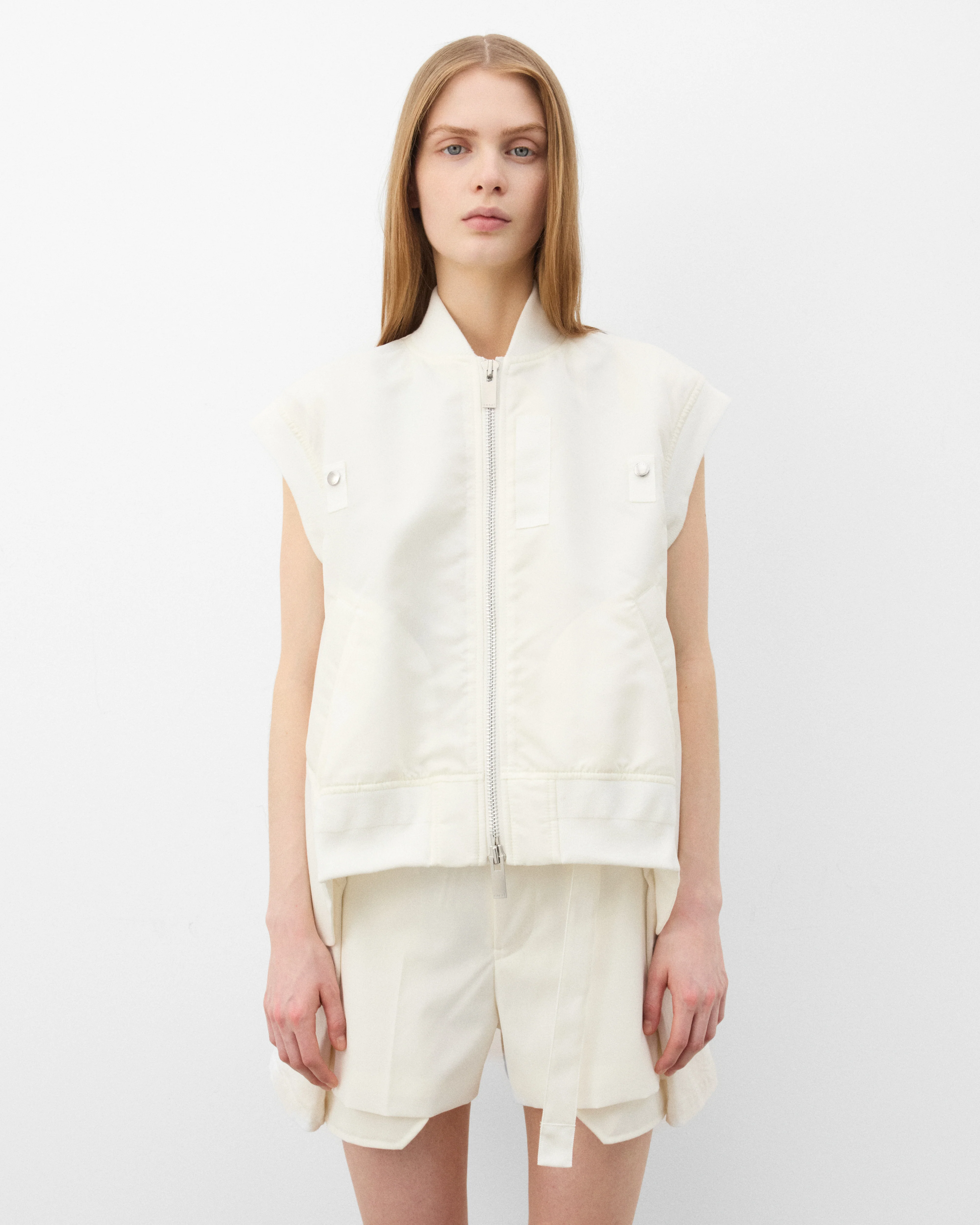 Sacai - Women's Nylon Twill X Wool Suiting Vest - (Ivory) - Image 2