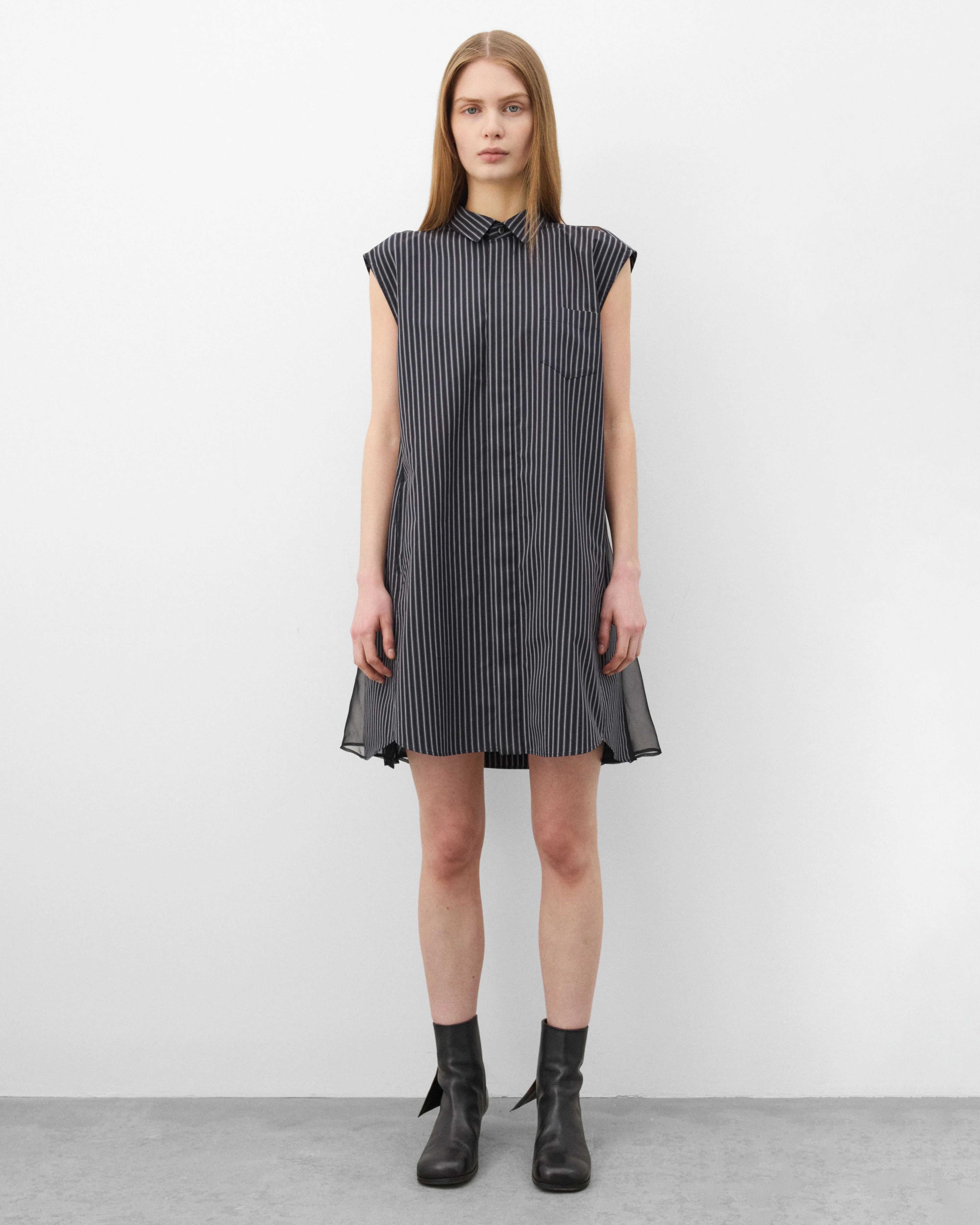 Sacai - Women's Poplin Dress - (Black Stripe) - Image 6