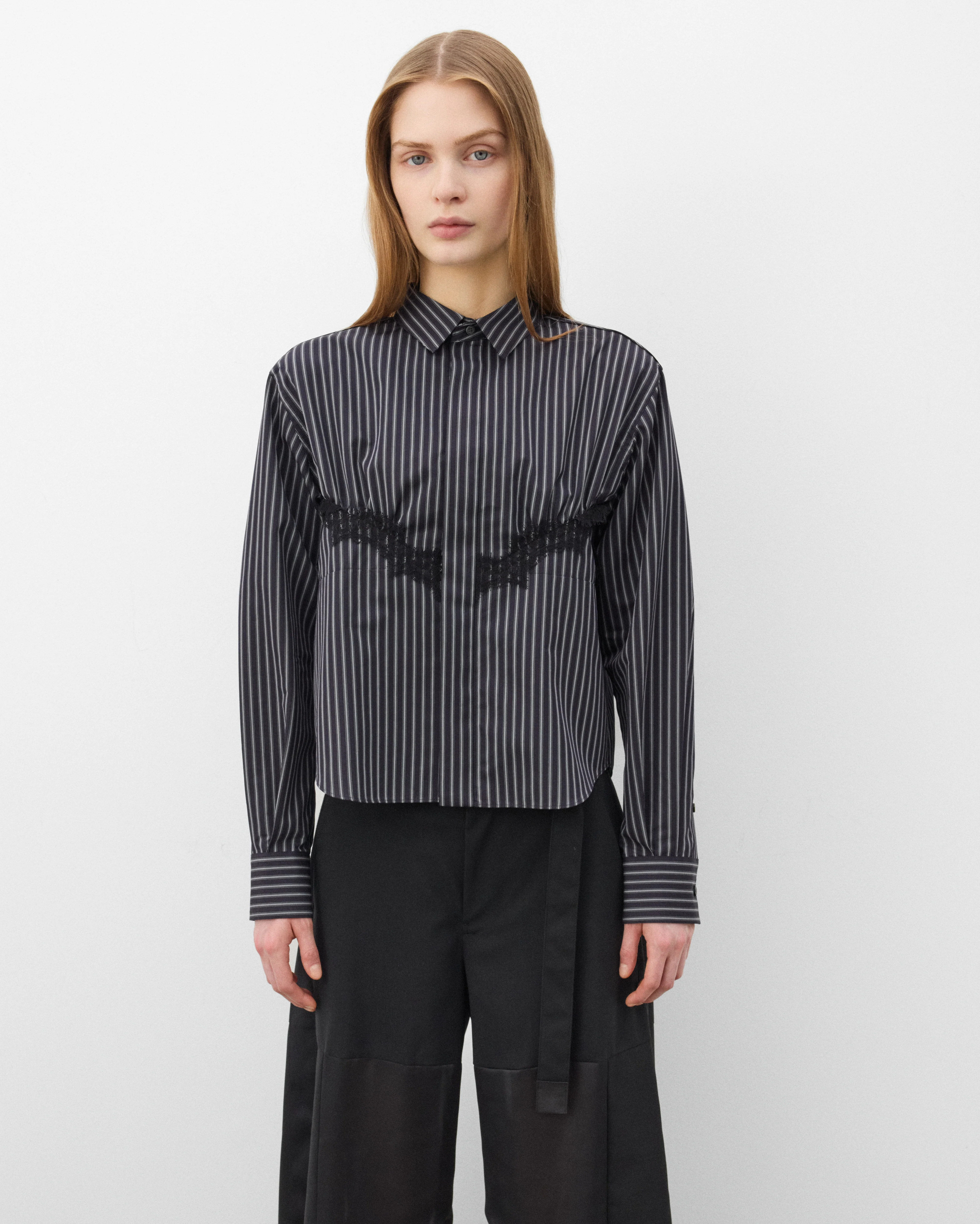 Sacai - Women's Poplin Stripe Shirt - (Black) - Image 3