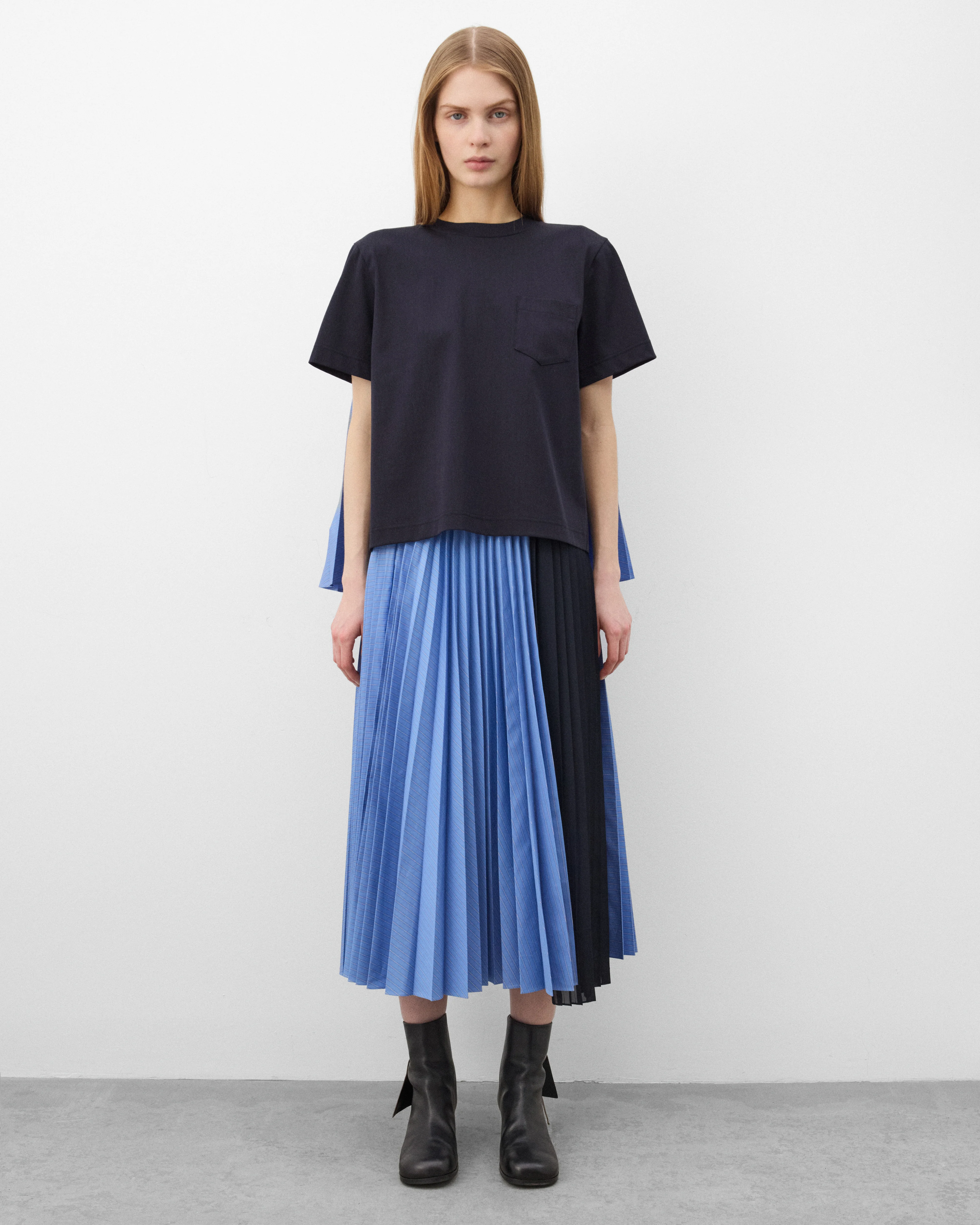 Sacai - Women's Poplin Skirt - (Blue/Black) - Image 6