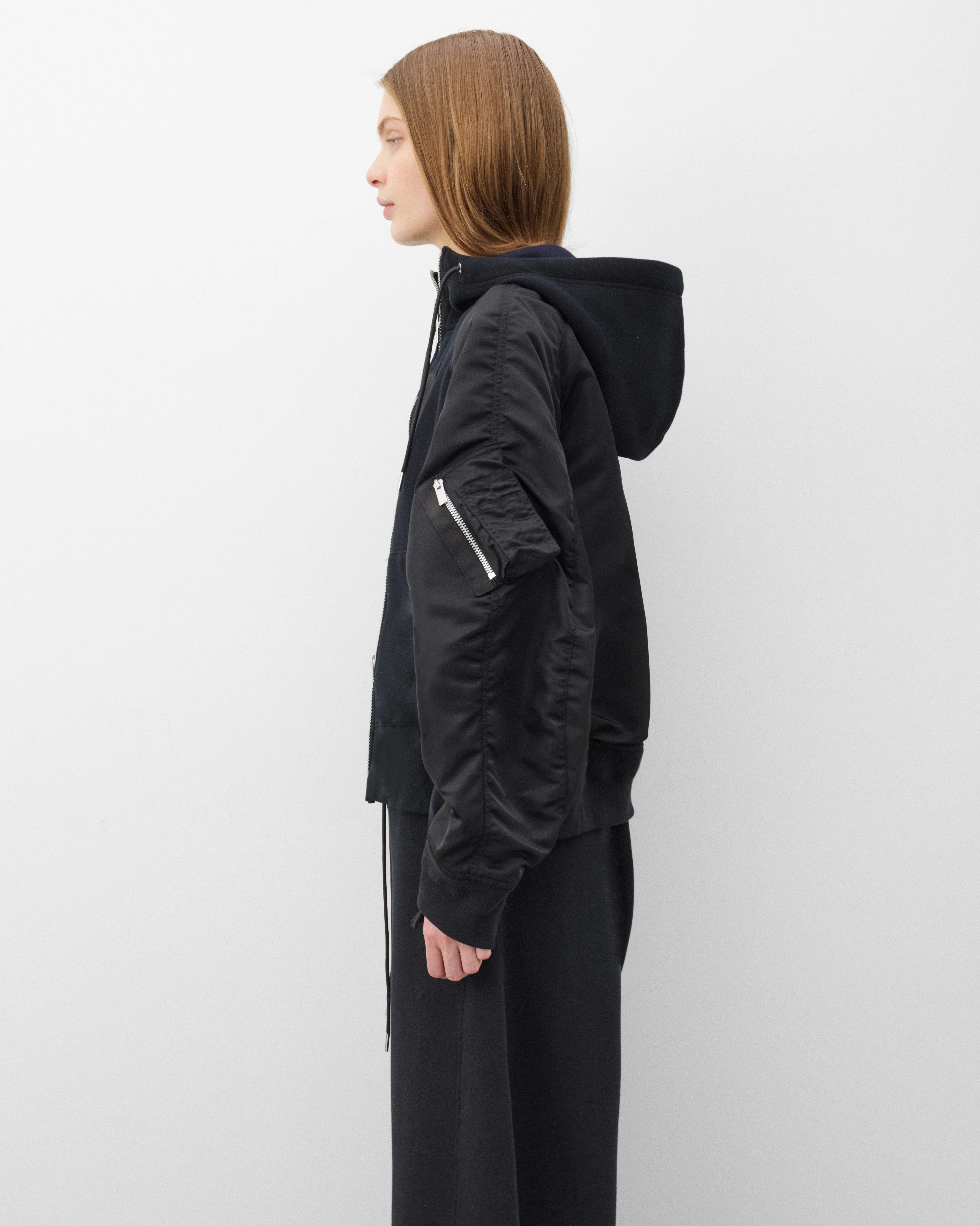 sacai - Women's Contrast Sleeve Hoodie - (Black) - Image 4