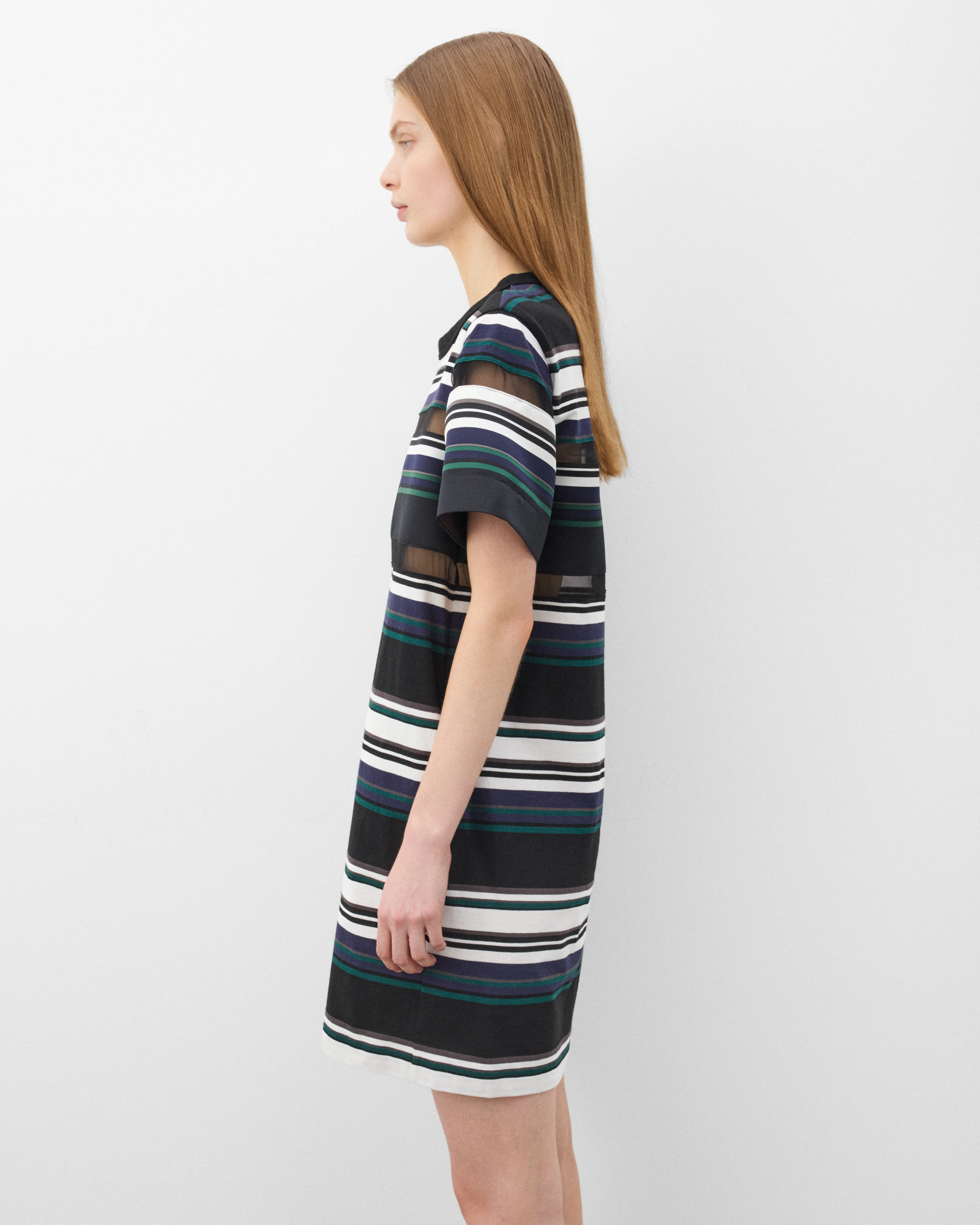 Sacai - Women's Stripe Cotton Jersey Dress - (Black/White/Blue) - Image 4