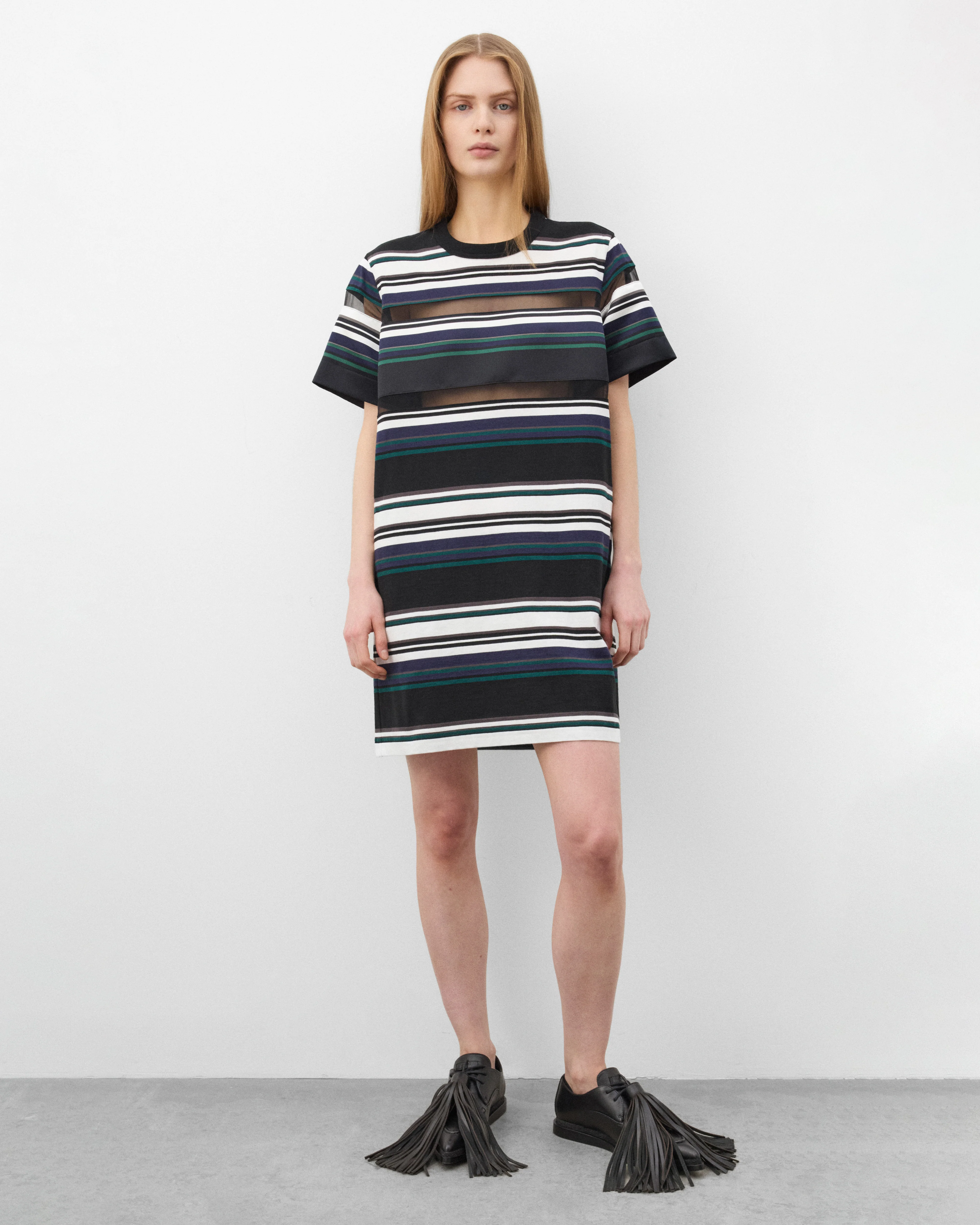 Sacai - Women's Stripe Cotton Jersey Dress - (Black/White/Blue) - Image 6