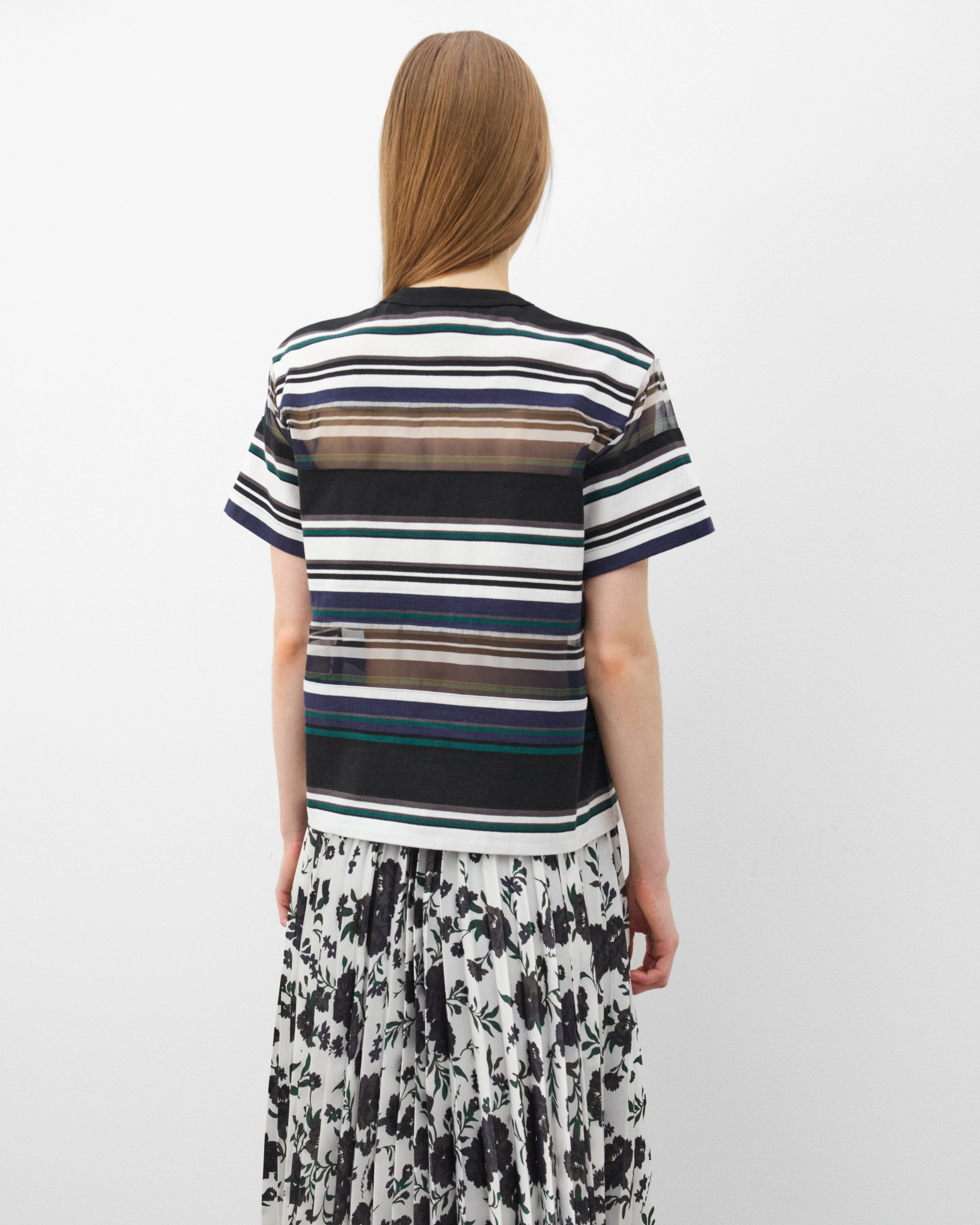 Sacai - Women's Stripe Cotton Jersey T-Shirt - (Black/White/Blue) - Image 5