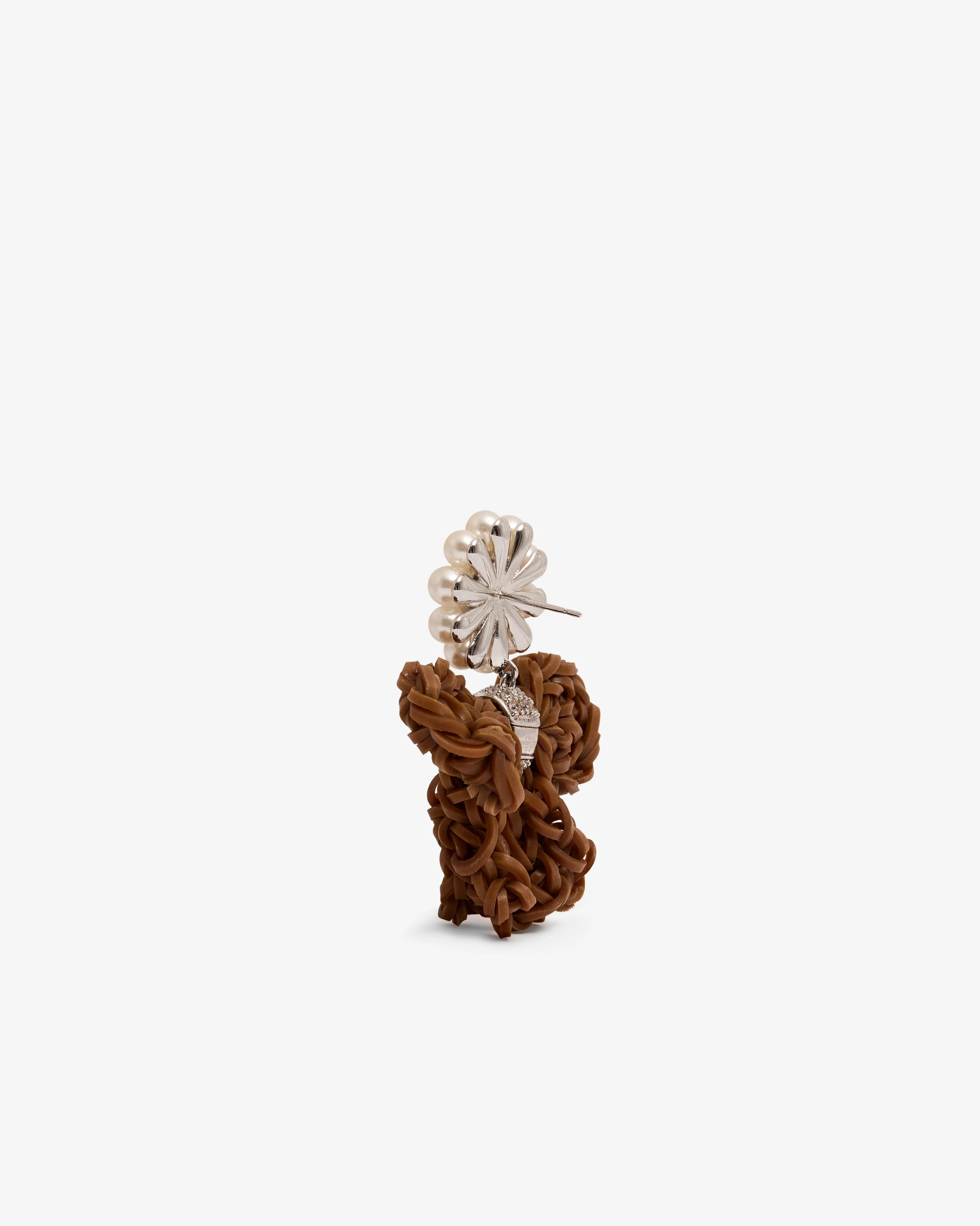 SHUSHU/TONG - Women’s Rubber Band Bow Pearl Earrings - (Brown) - Image 2