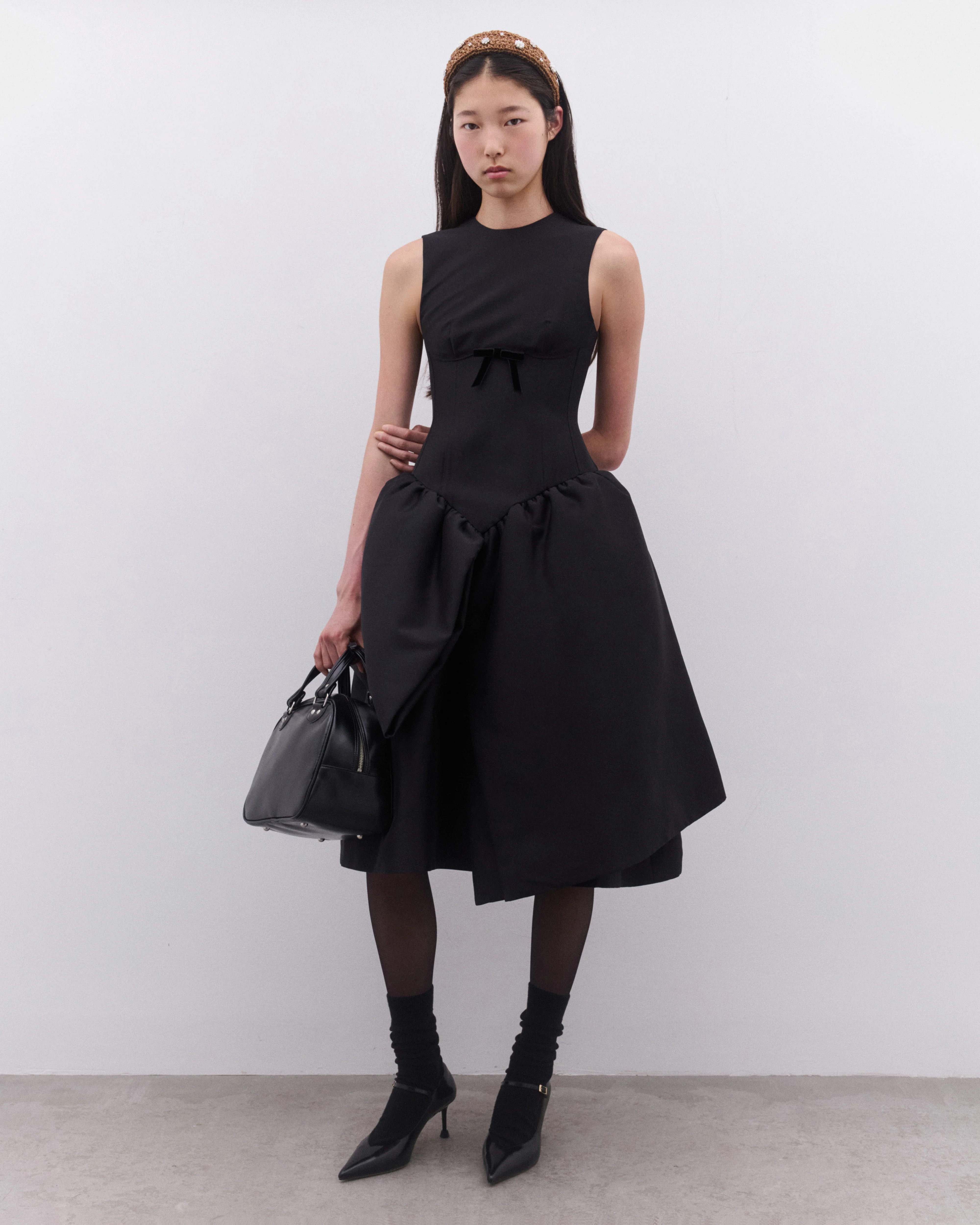 SHUSHU/TONG - Women’s Smocked Panel Evening Dress - (Black) - Image 5