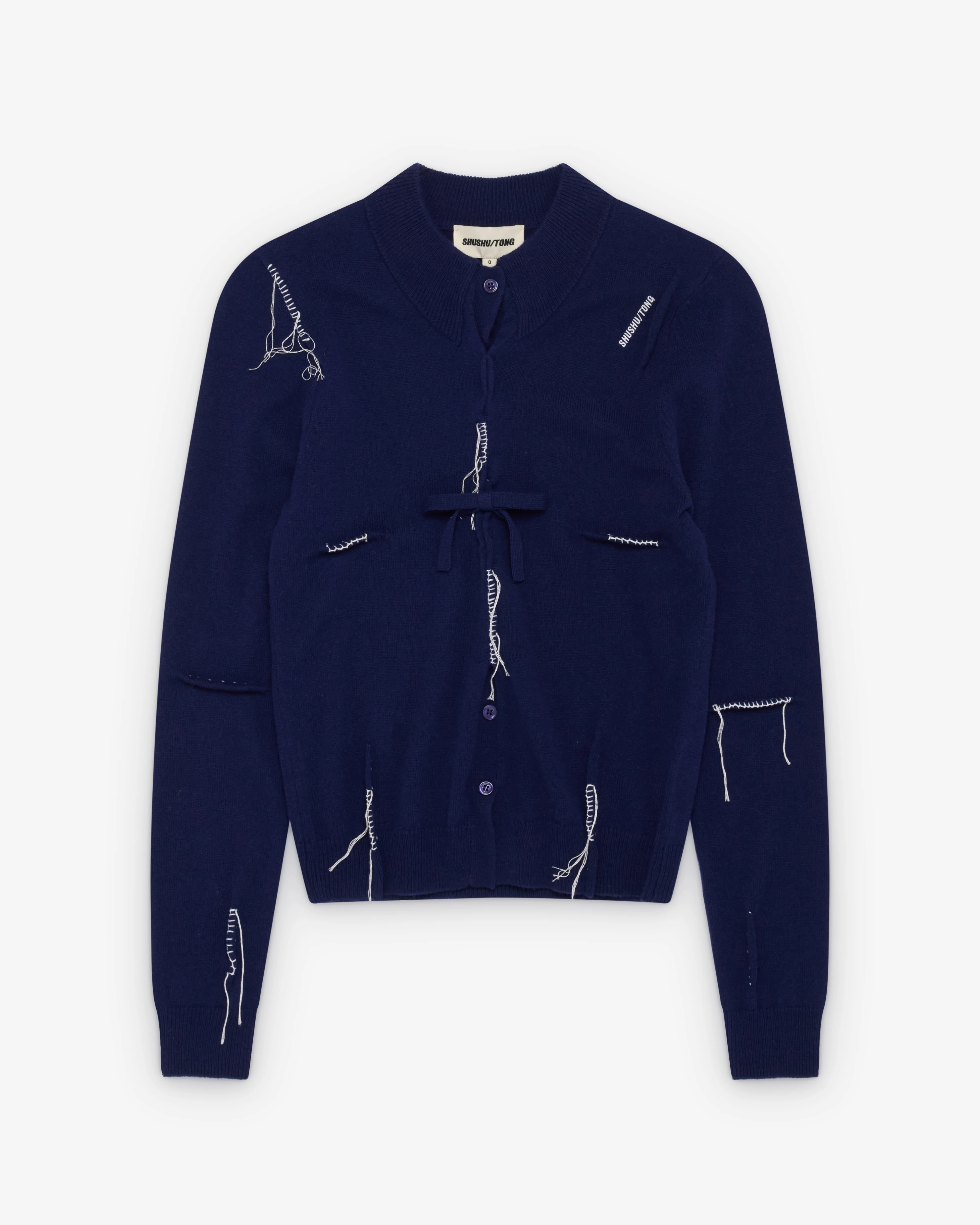 SHUSHU/TONG - Women's Threadwork Knit Top - (Navy Blue)