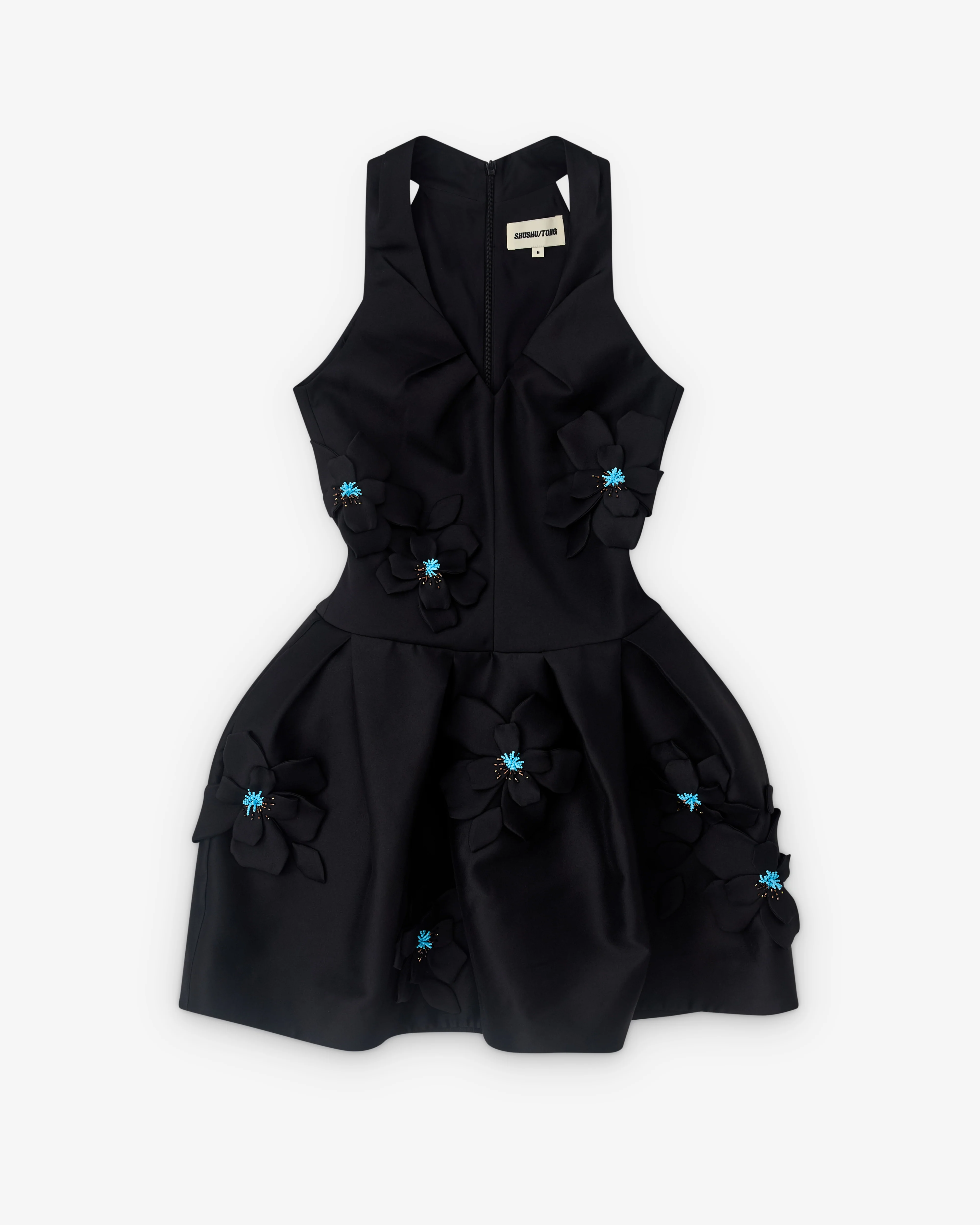 SHUSHU/TONG - Women’s Tucked Halter Neck Dress - (Black)