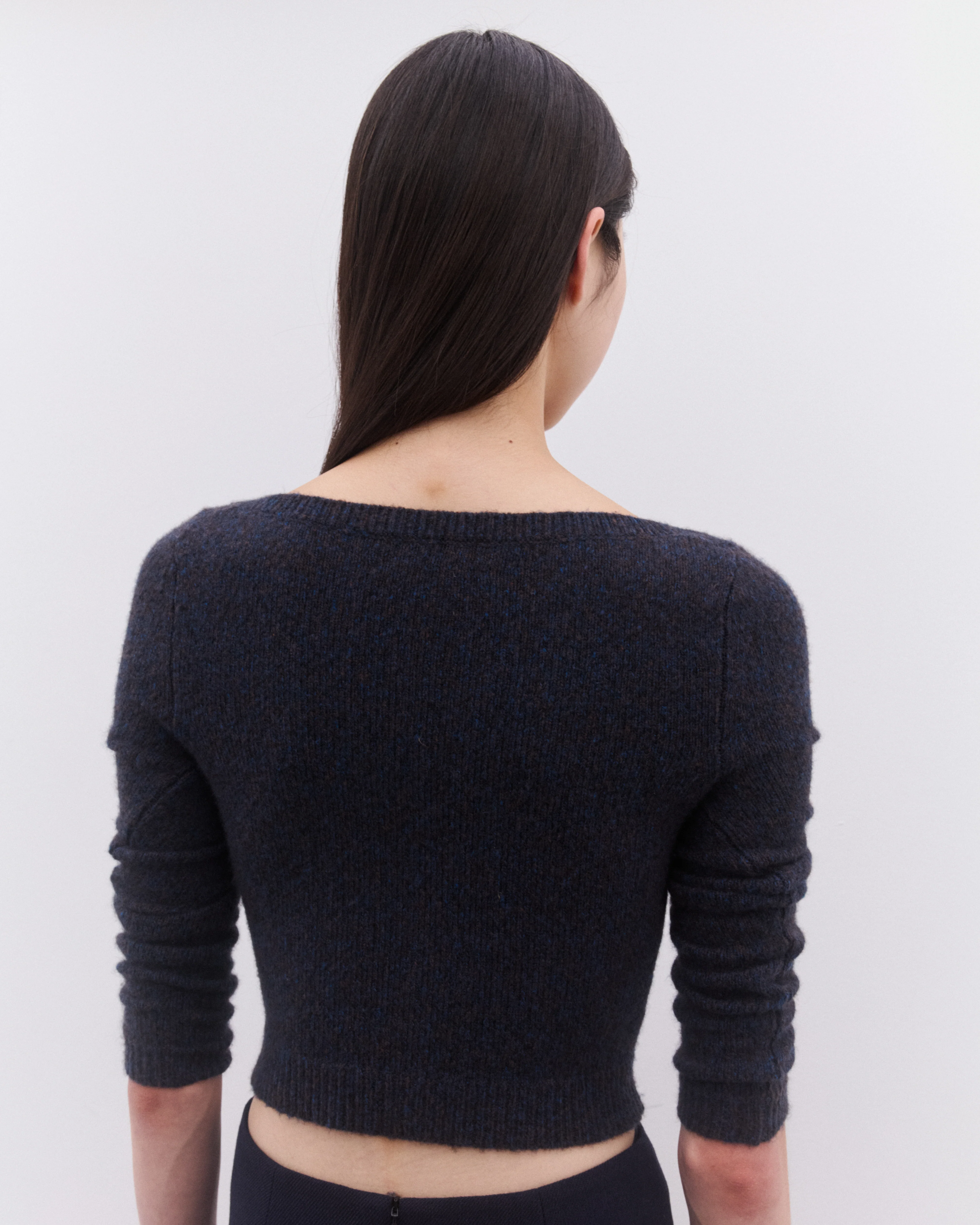 SHUSHU/TONG - Women’s Round Neck Fitted Cardigan - (Navy) - Image 4
