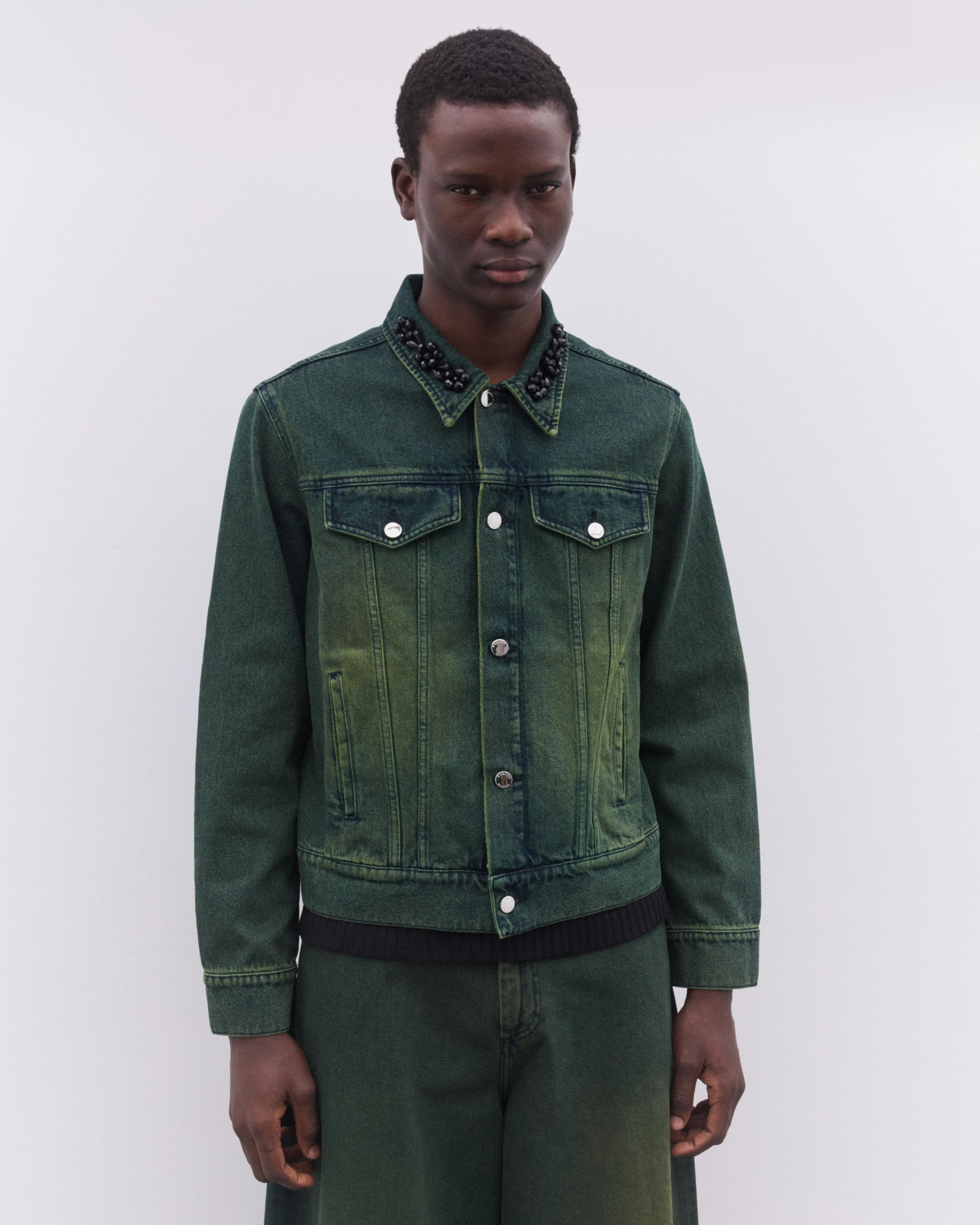 Simone Rocha - Men’s Embellished Fitted Trucker Jacket - (Green) - Image 3