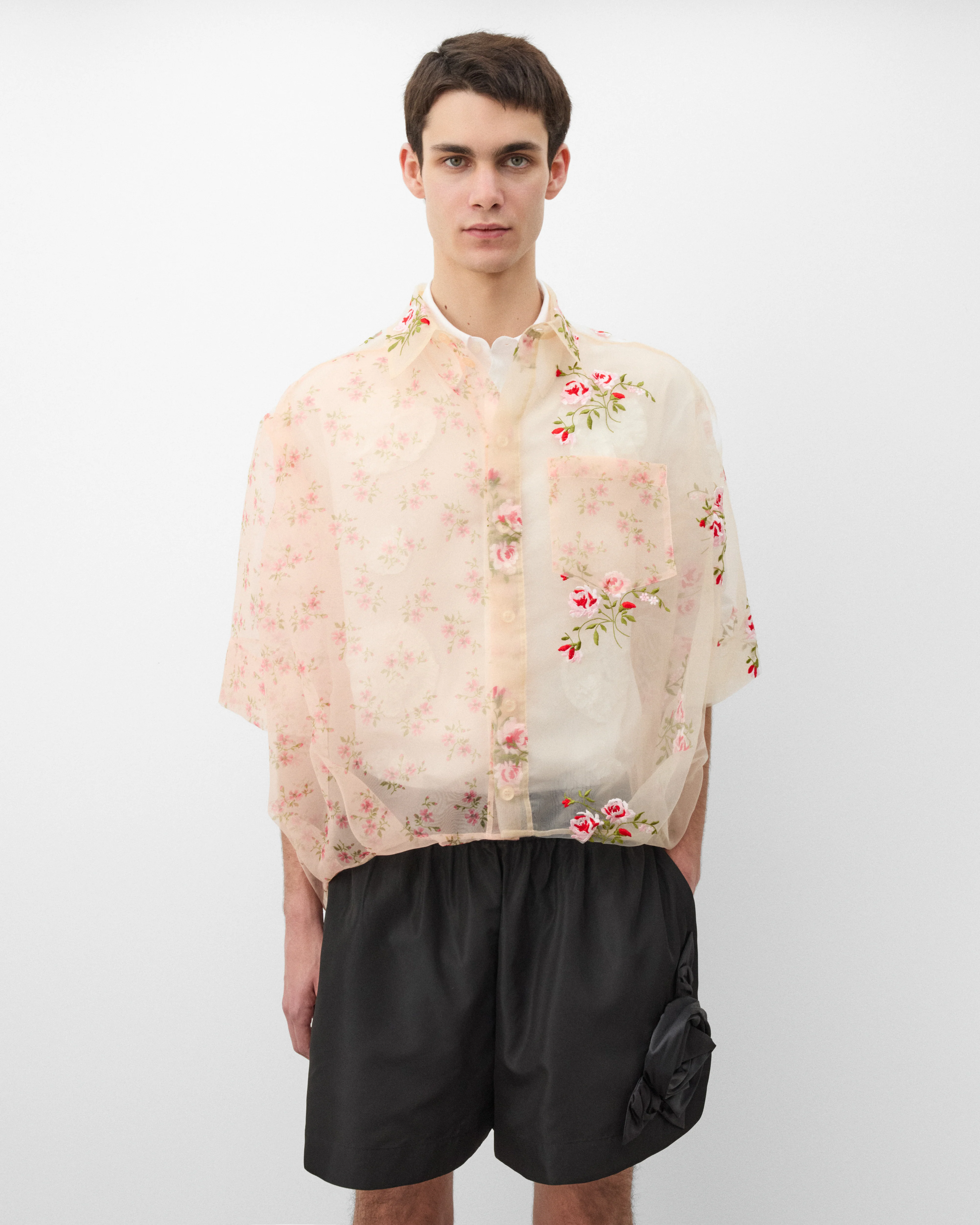 Simone Rocha - Men's Sheer Patchwork Balloon Hem Shirt - (Nude) - Image 3