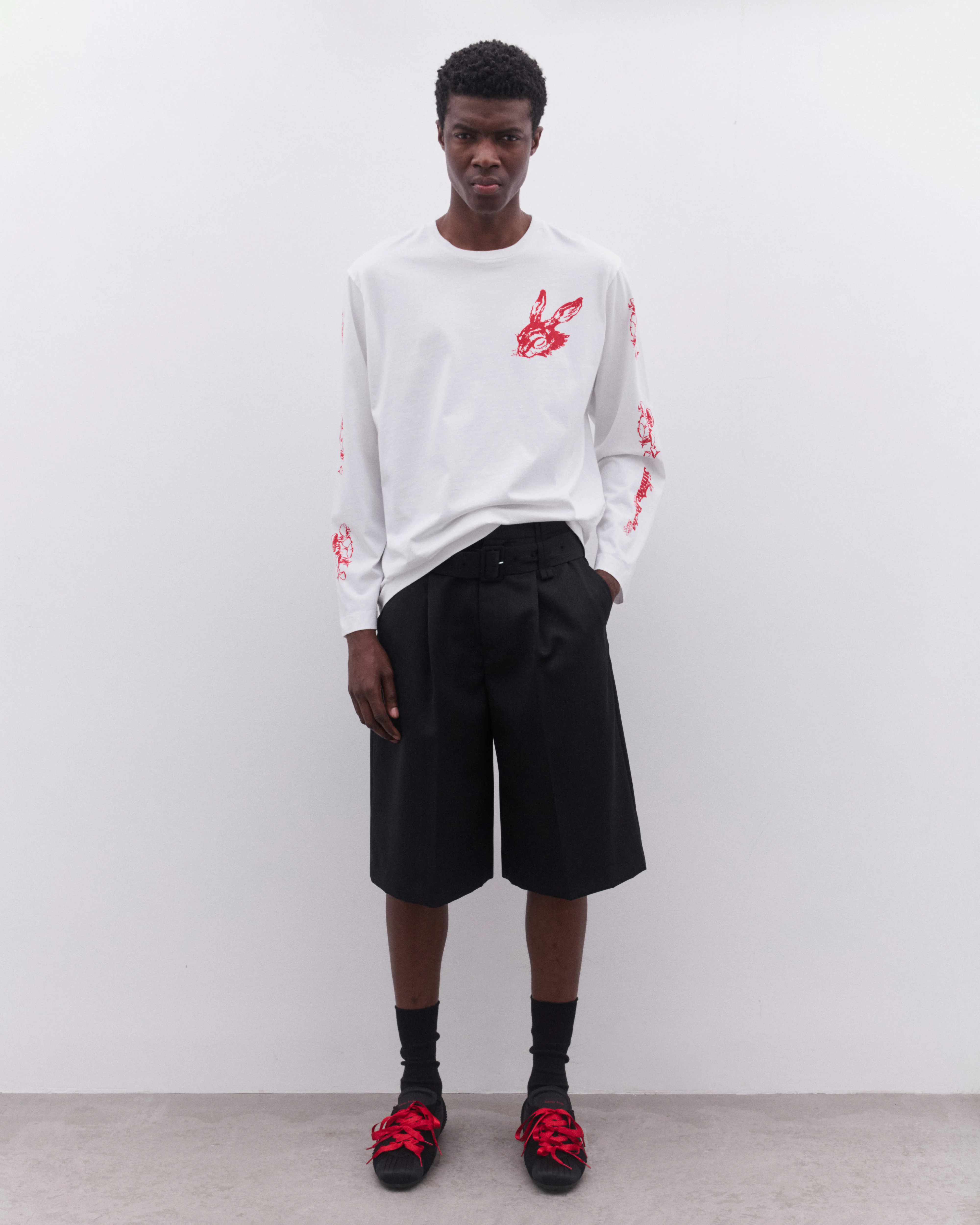 Simone Rocha - Men’s Tortoise & Hare Logo Print T-Shirt - (White/Red) - Image 6