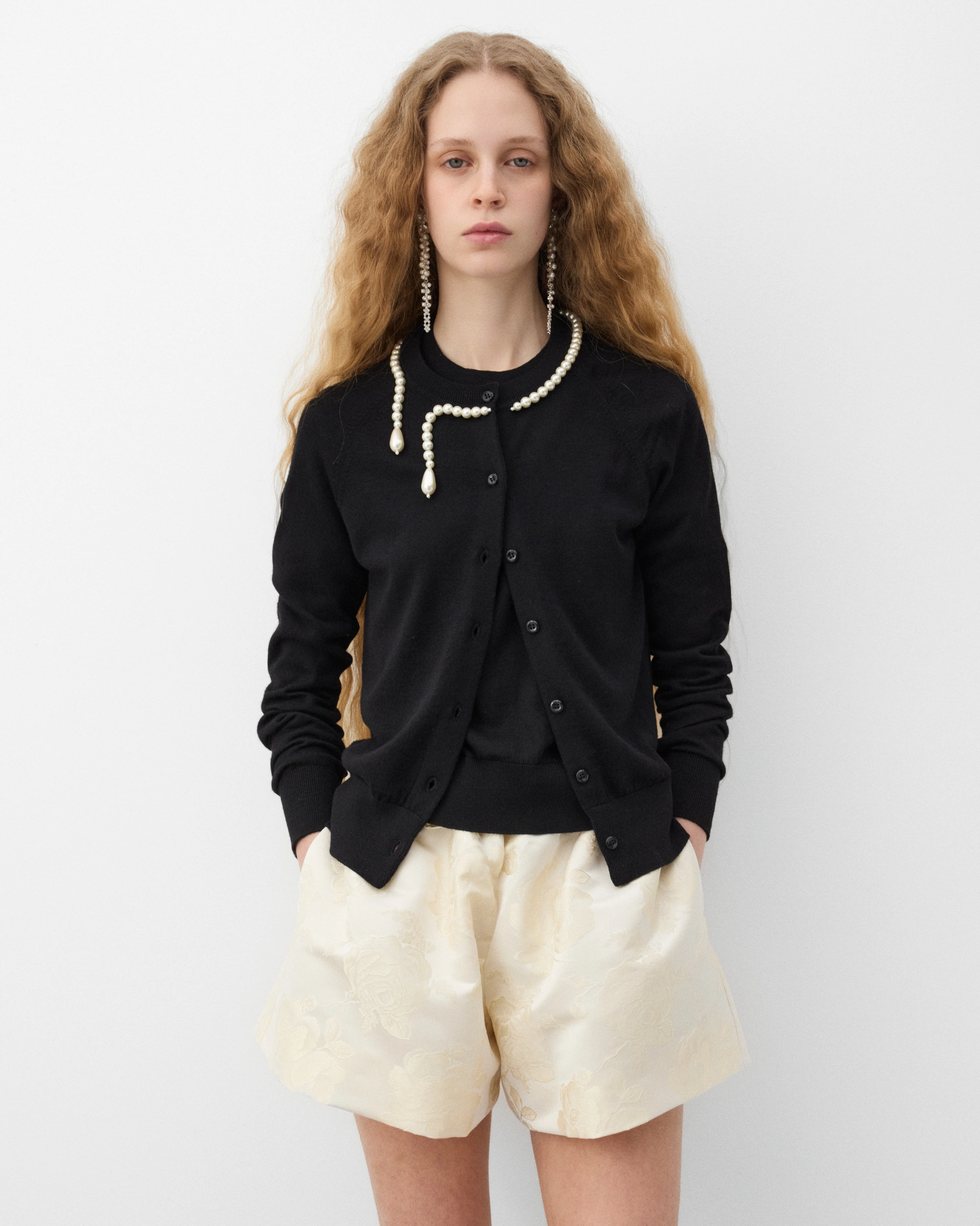 Simone Rocha - Women's Beaded Classic Merino Silk Cardigan - (Black) - Image 3