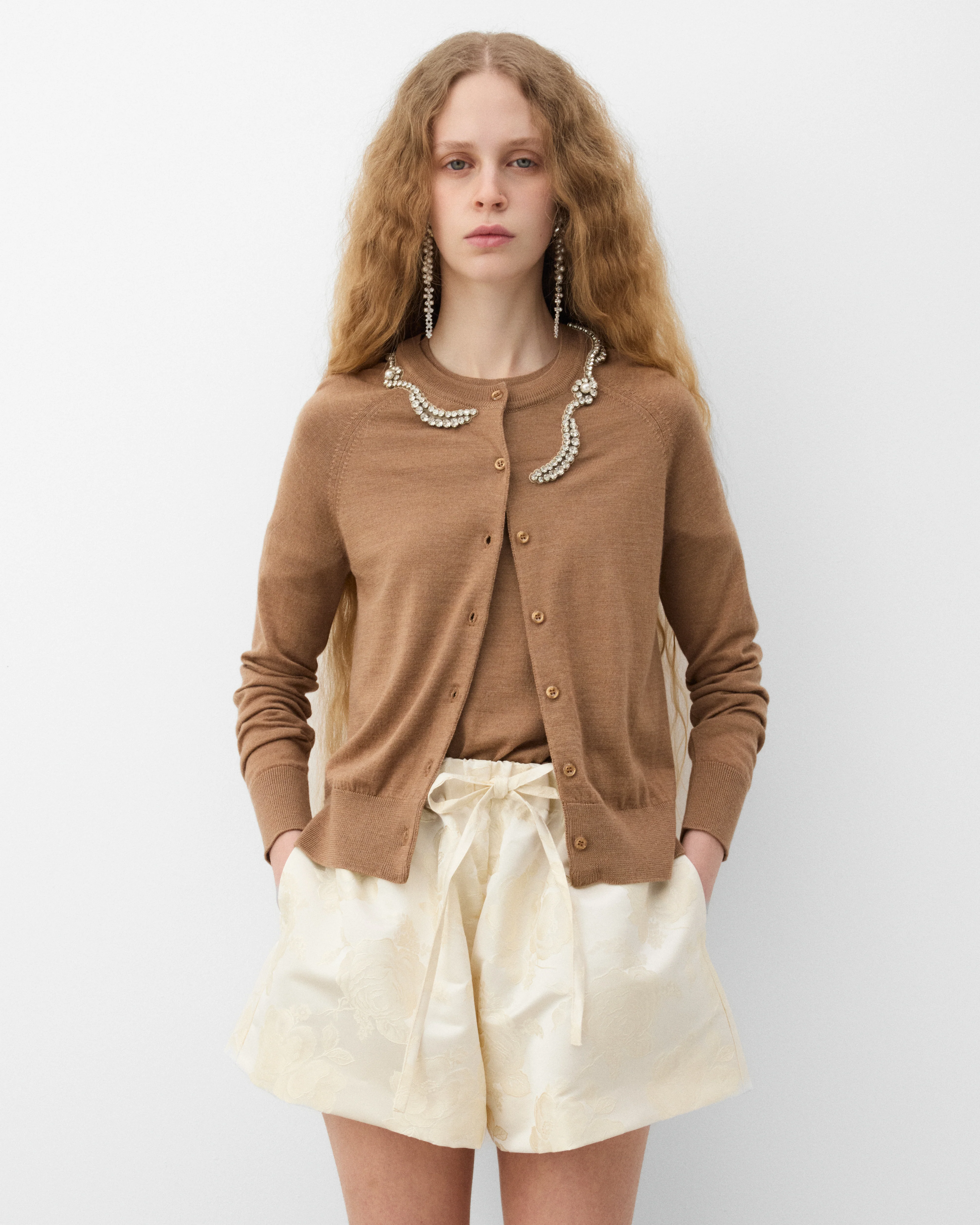 Simone Rocha - Women's Embellished Classic Merino Silk Cardigan - (Chestnut) - Image 3