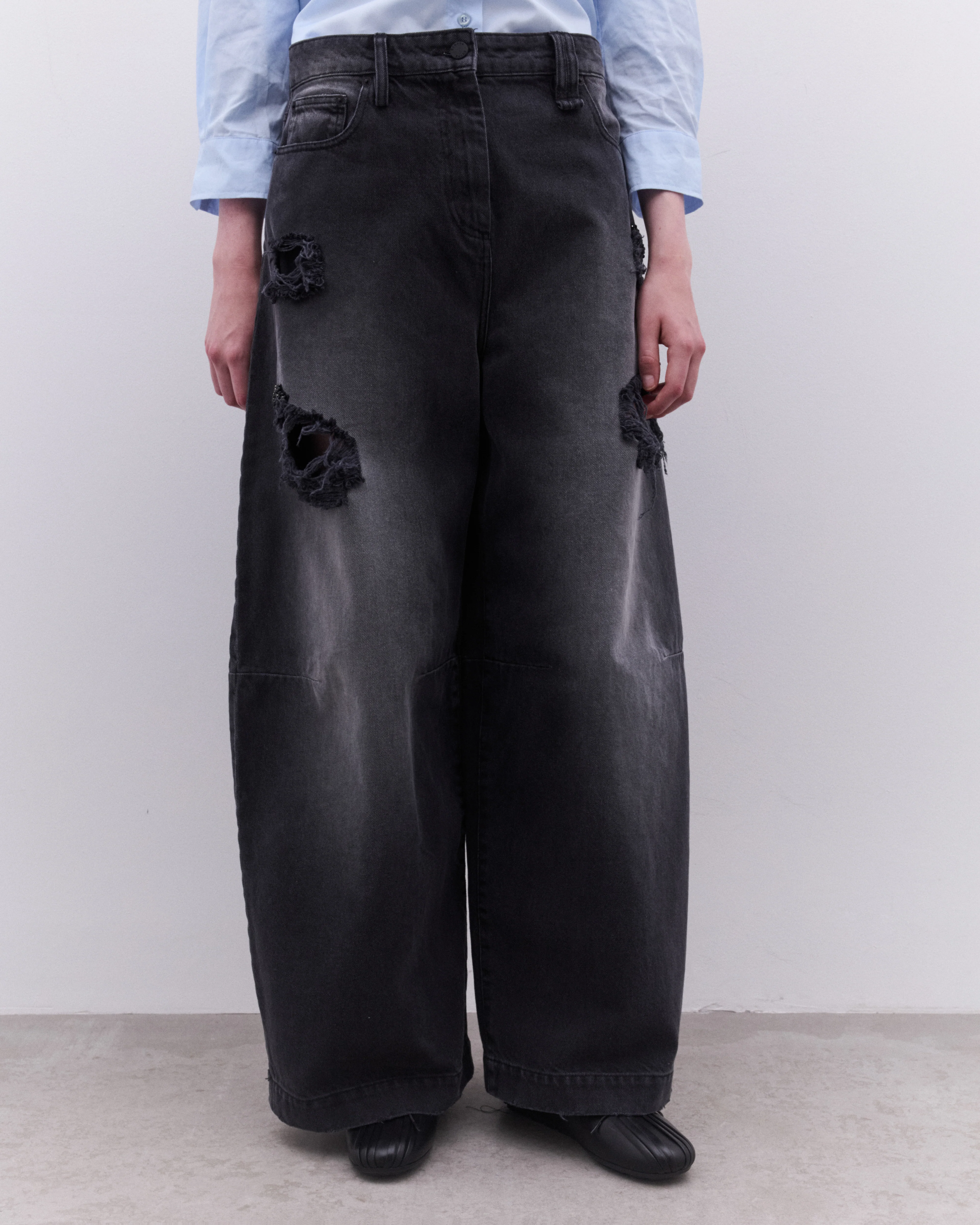 Simone Rocha - Women’s Embellished Wide Leg Puddle Jeans - (Distress Black/Jet) - Image 3