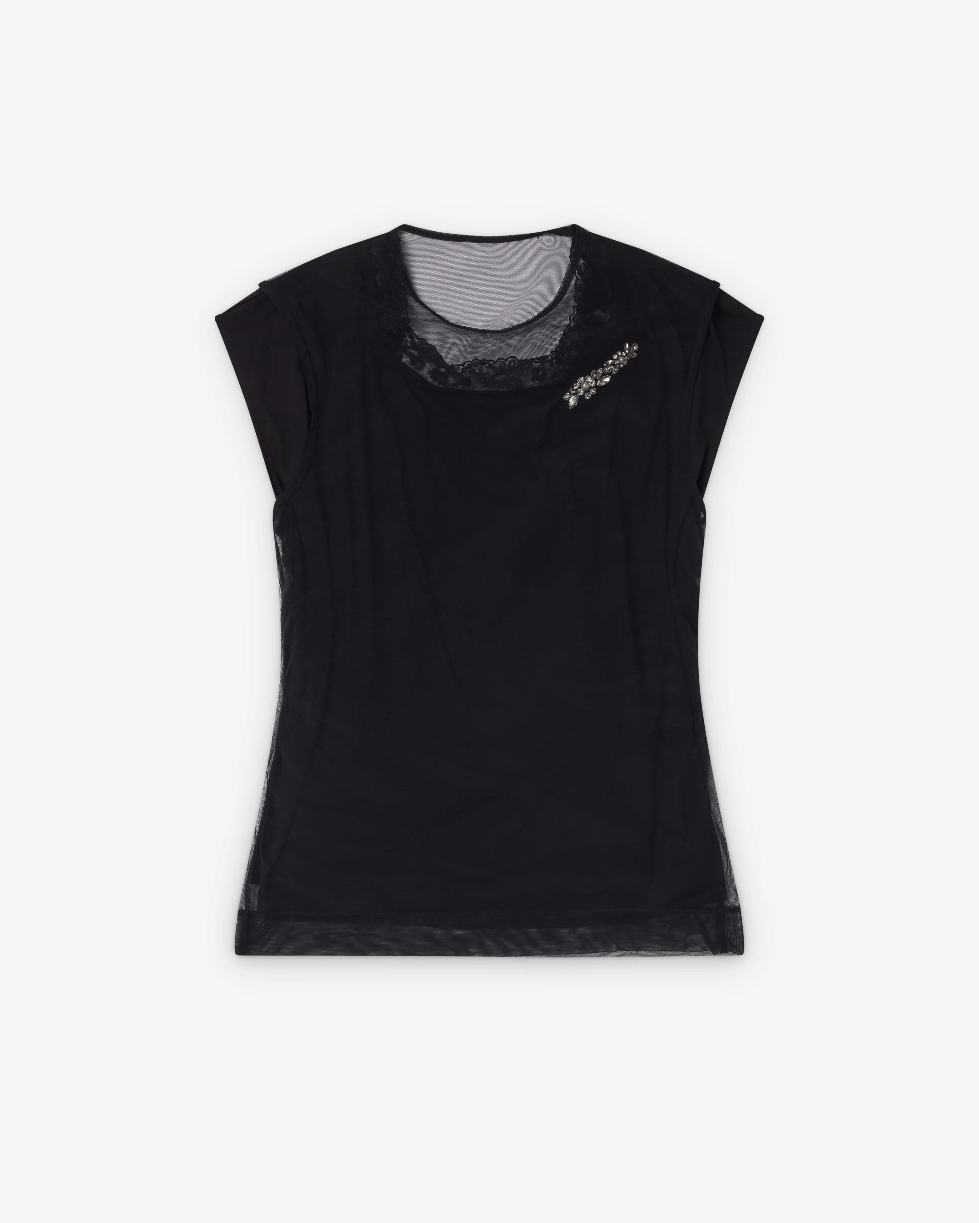 Simone Rocha - Women's Layered Liquid Cap Sleeve Lace Trim T-Shirt - (Black)