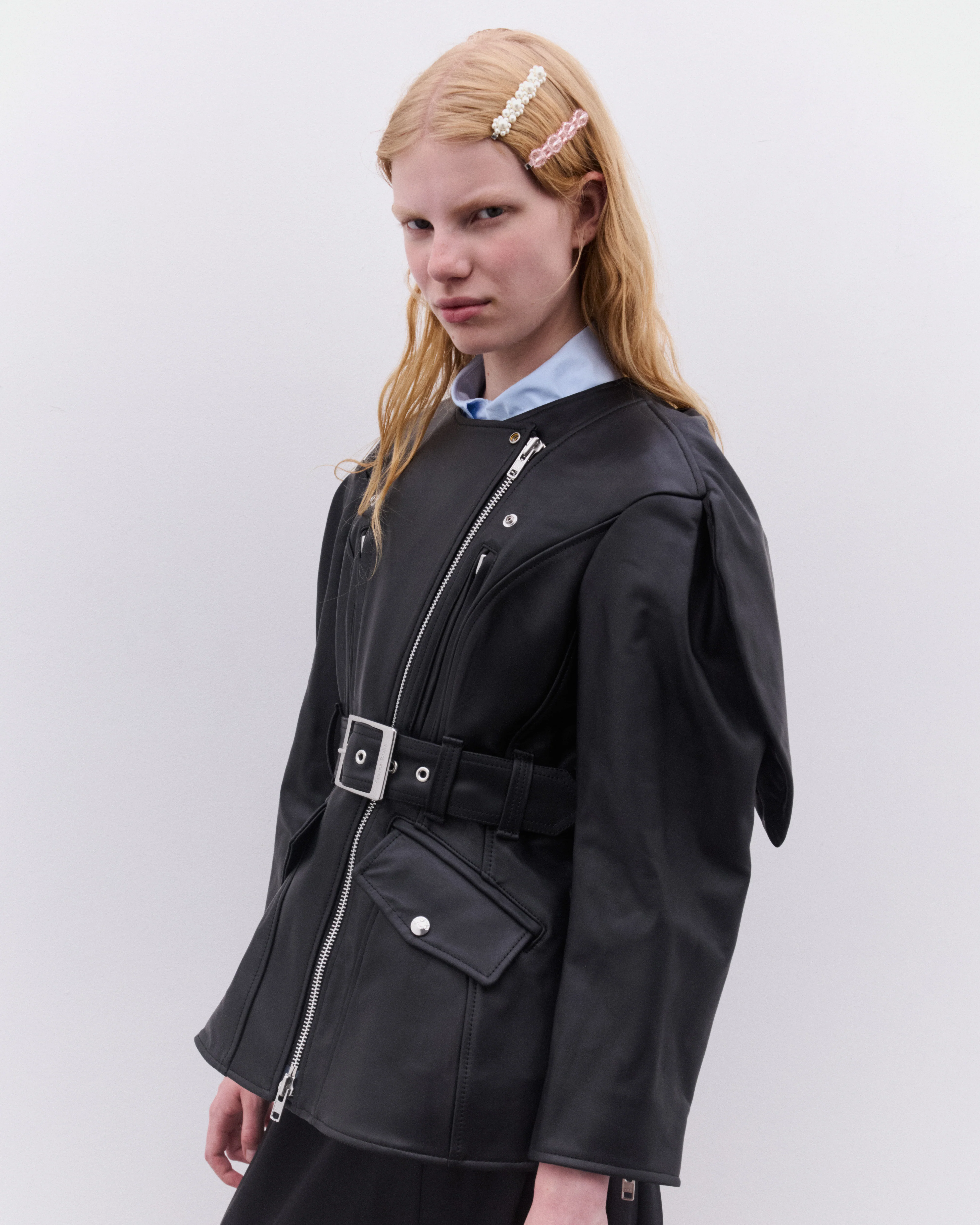 Simone Rocha - Women’s Sculpted Belt Detail Biker Jacket - (Black) - Image 4