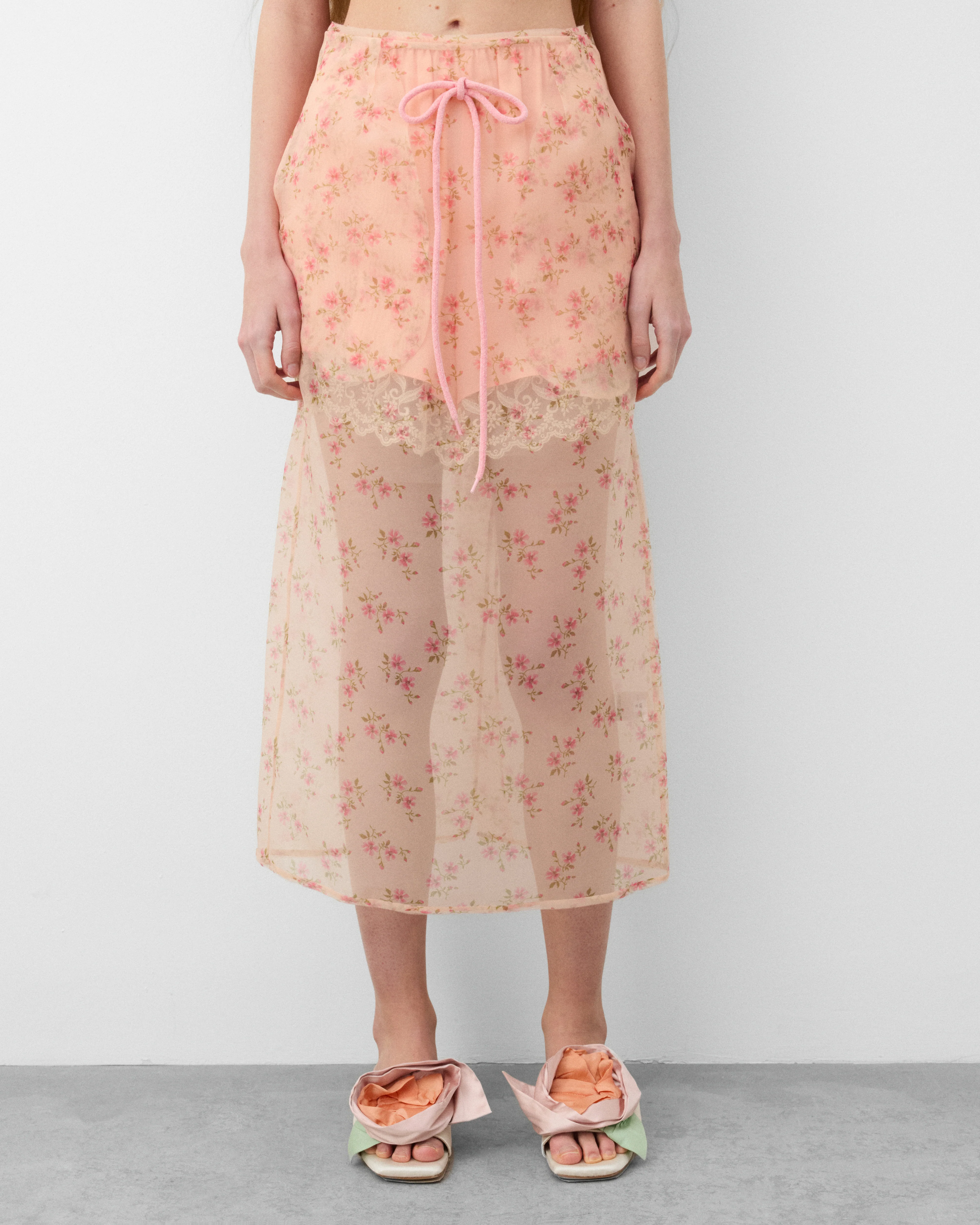 Simone Rocha - Women's Sheer Frayed Column Pencil Skirt - (Nude) - Image 3