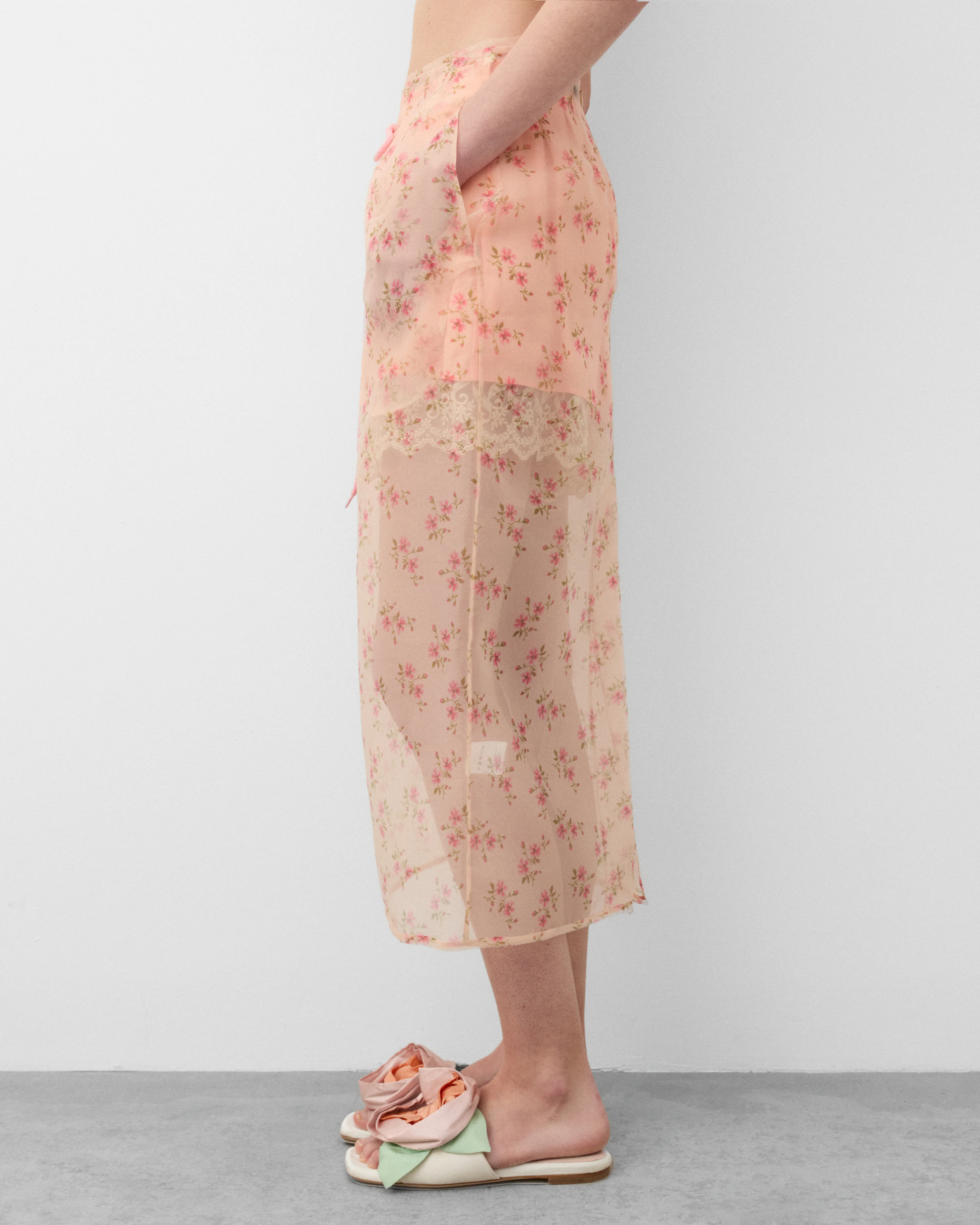 Simone Rocha - Women's Sheer Frayed Column Pencil Skirt - (Nude) - Image 4