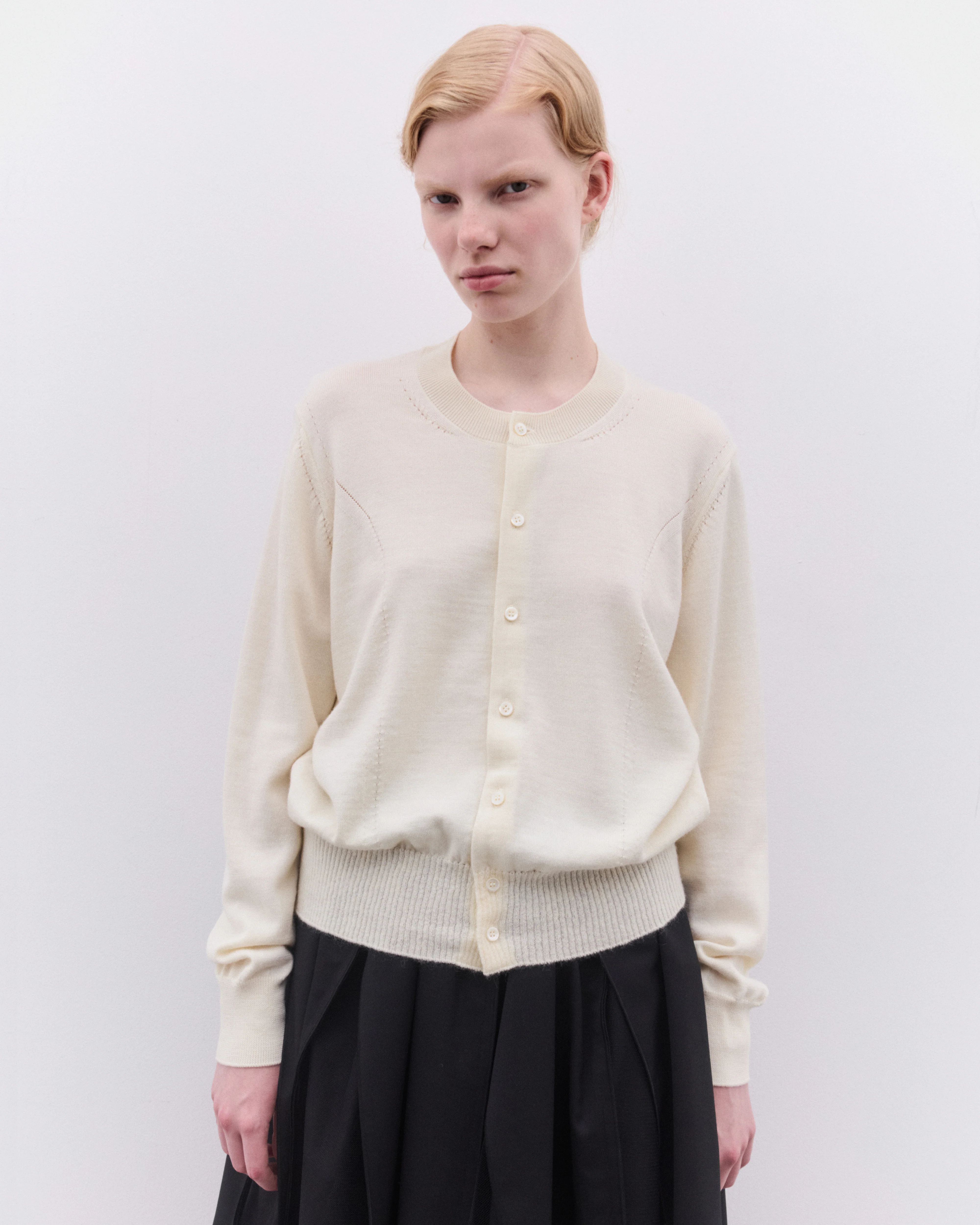 Tao - Women’s Round Neck Cardigan - (Off White) - Image 3