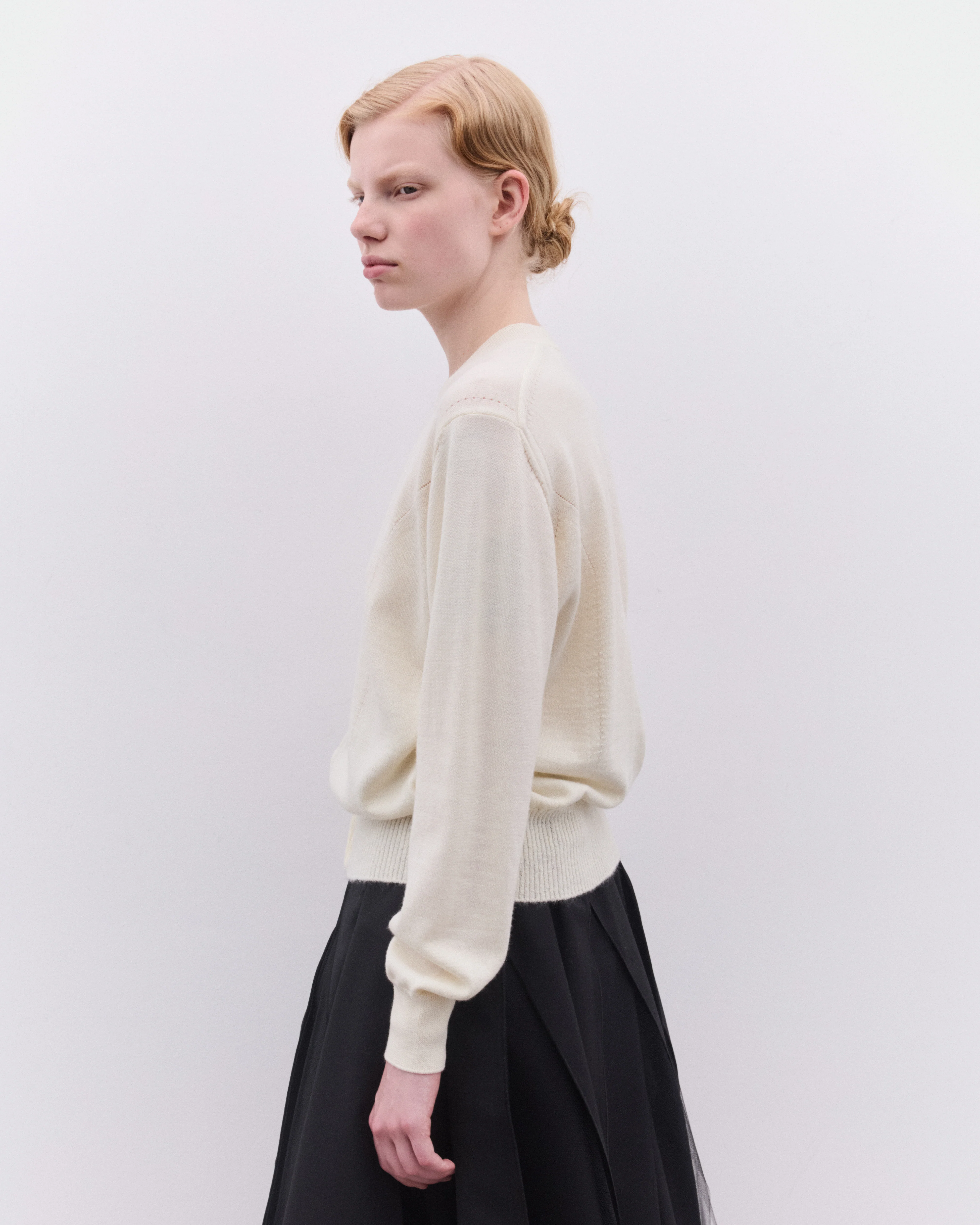 Tao - Women’s Round Neck Cardigan - (Off White) - Image 4