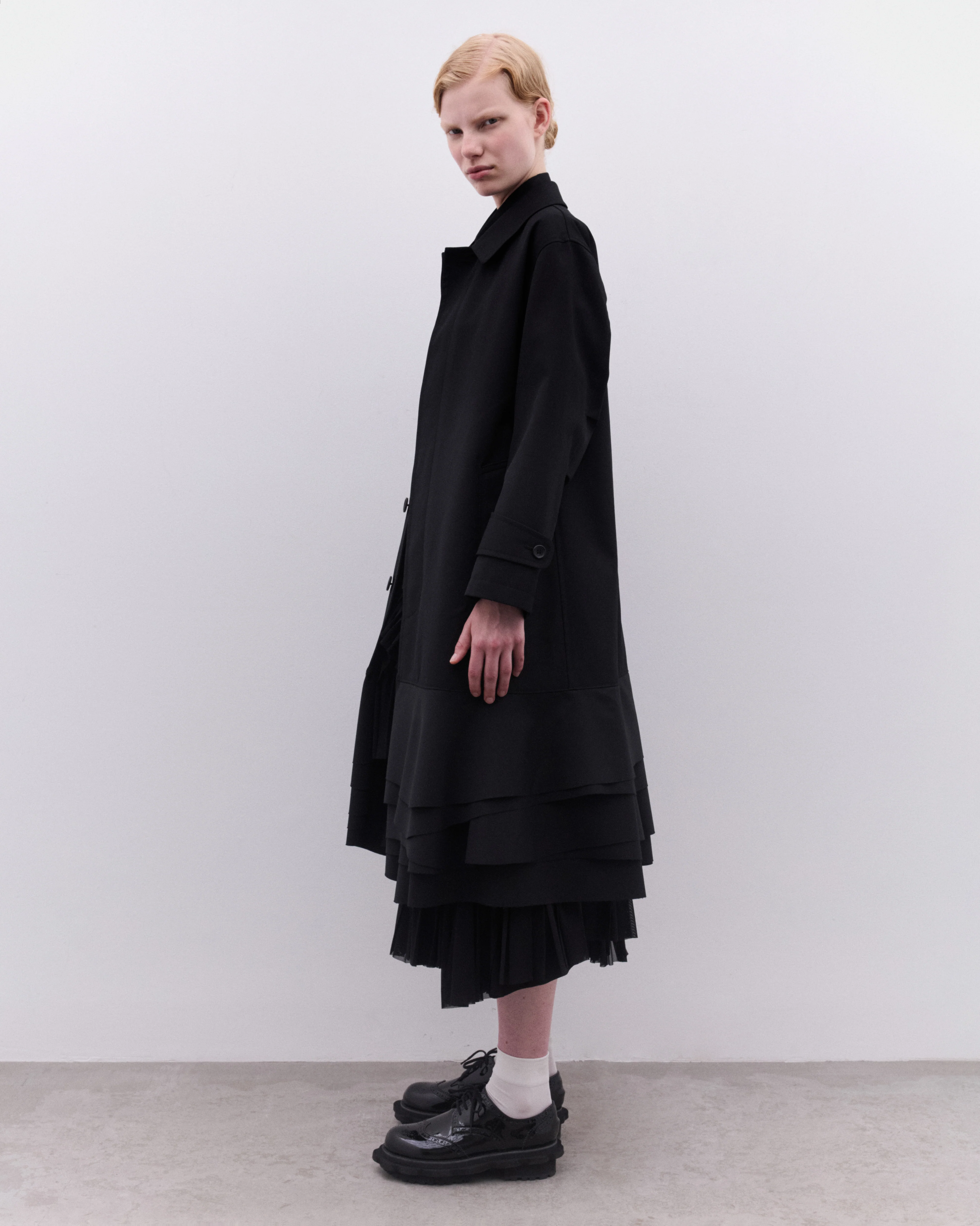 Tao - Women’s Ruffle Hem Coat - (Black) - Image 4
