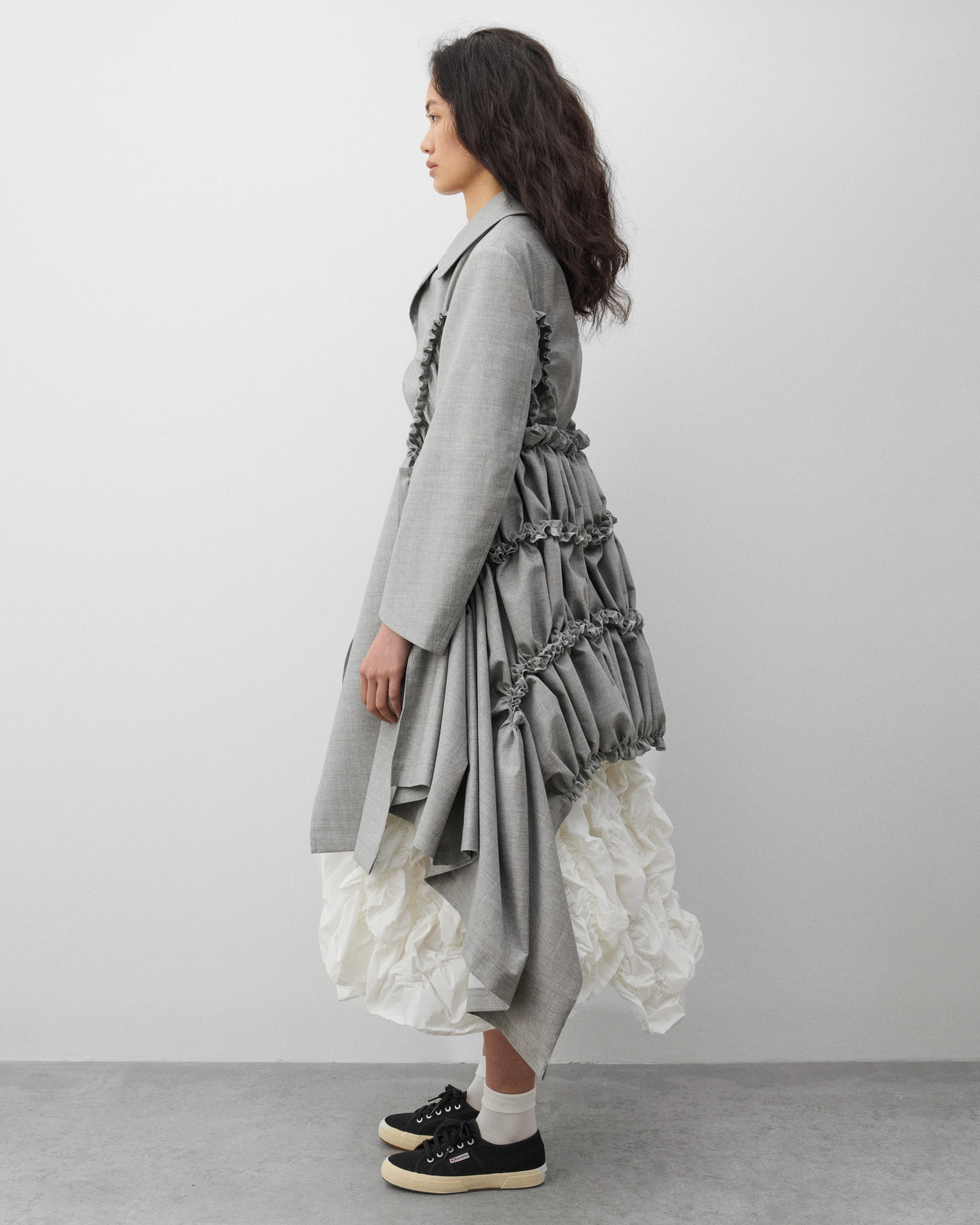 Tao - Women's Ruffle Coat - (Grey) - Image 4