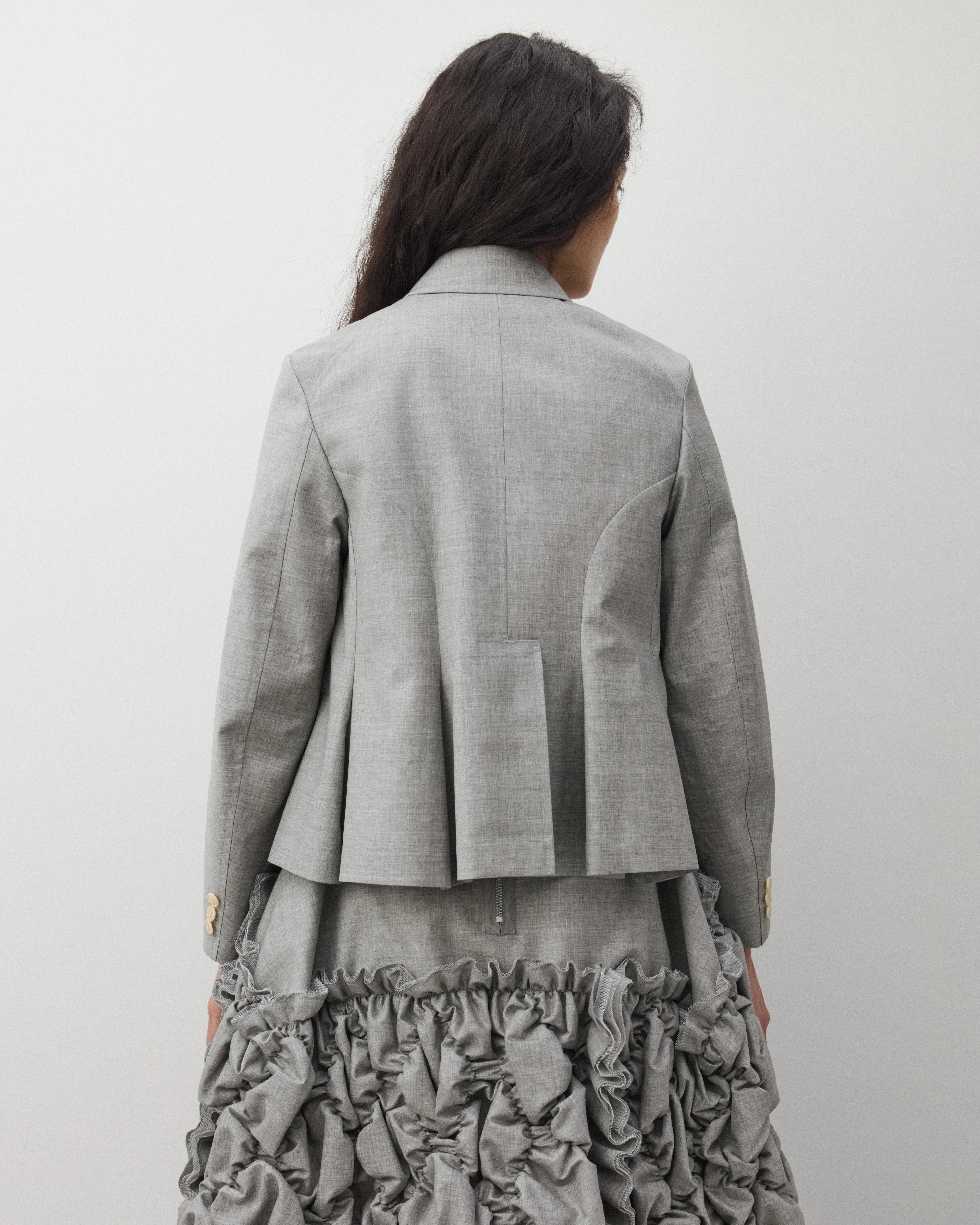 Tao - Women's Pleated Peter Pan Collar Jacket - (Grey) - Image 5