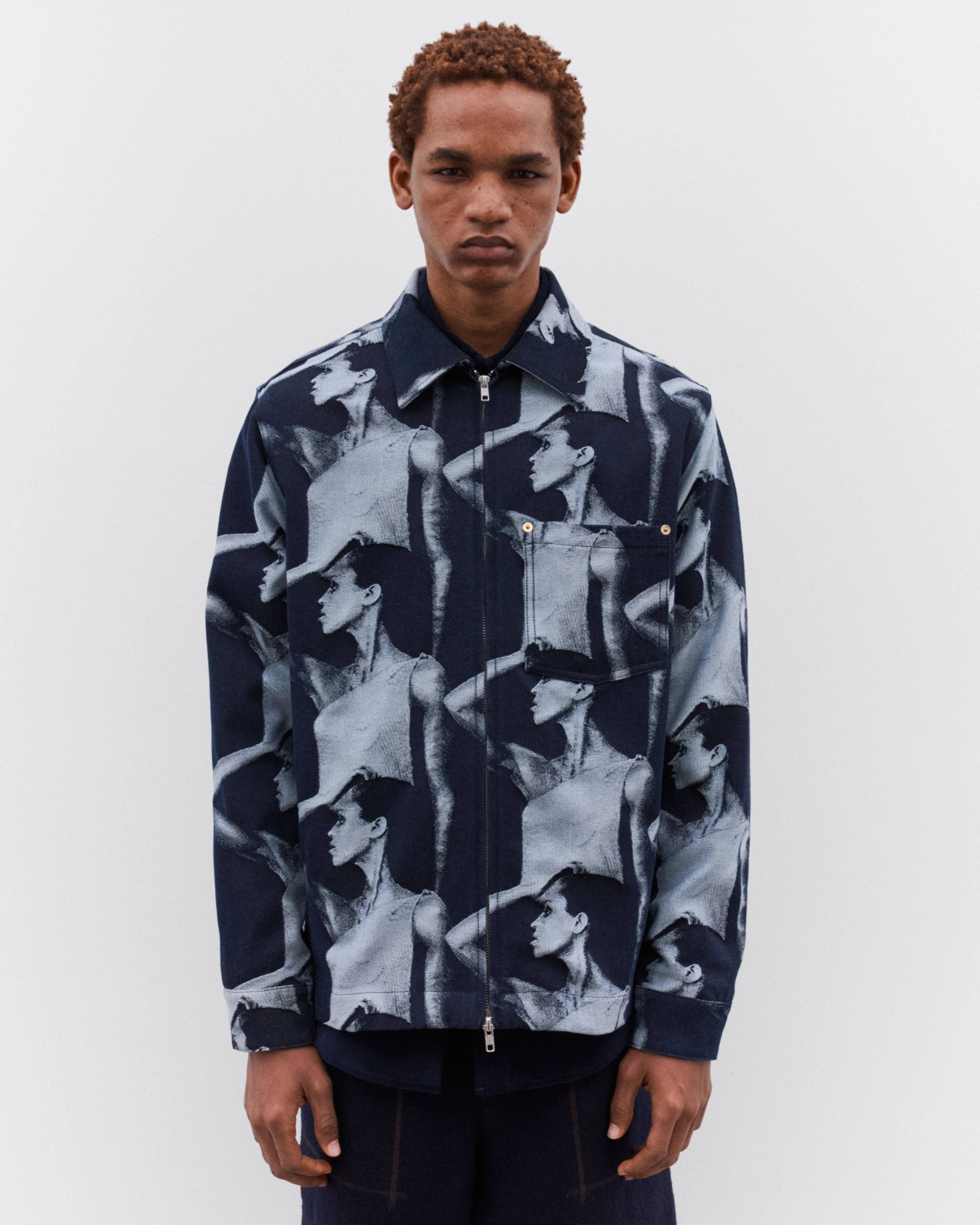 Wales Bonner - Men’s Printed Zip Jacket - (Indigo) - Image 3