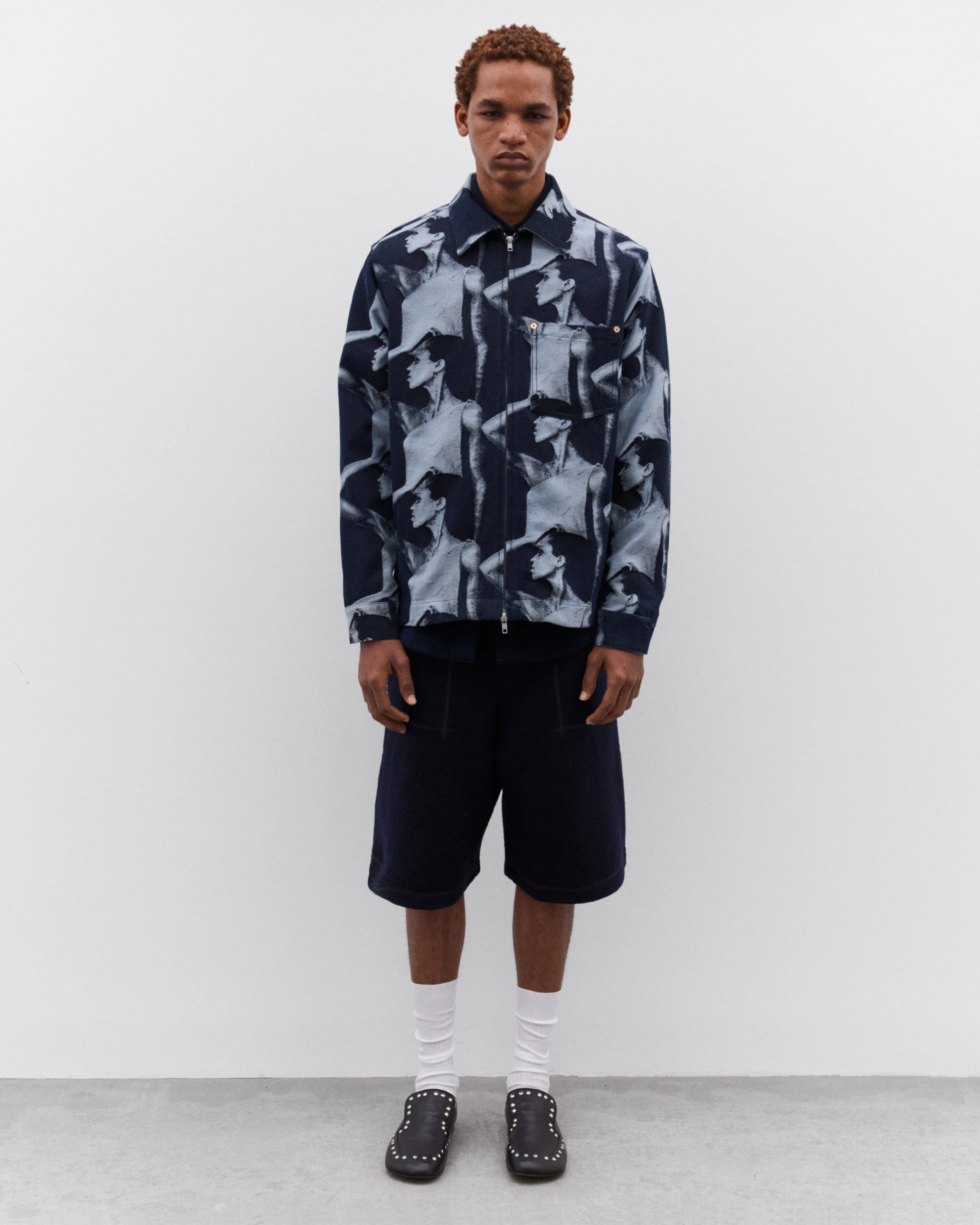 Wales Bonner - Men’s Printed Zip Jacket - (Indigo) - Image 6