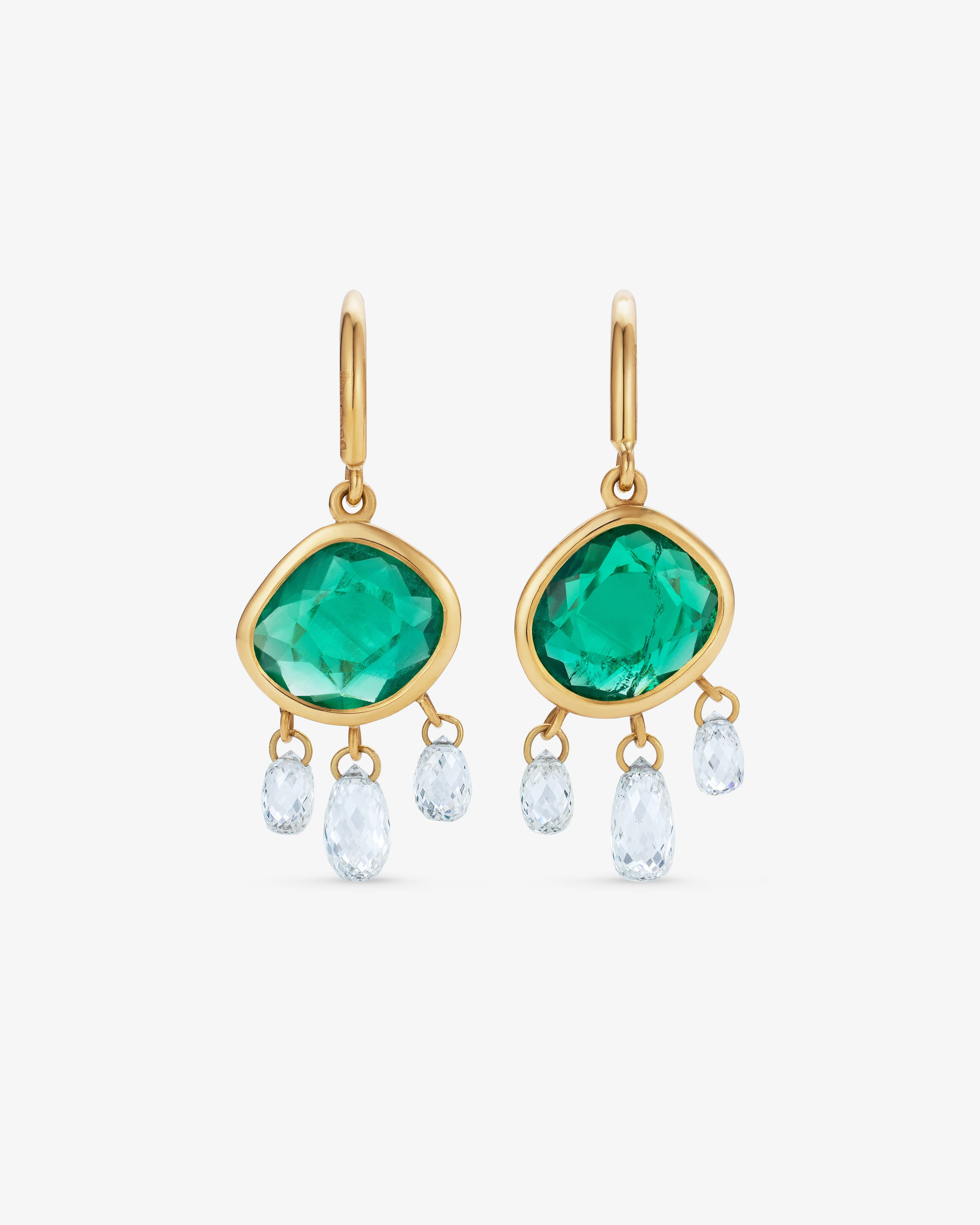 William Welstead - Emerald Hook Earrings - (Yellow Gold)
